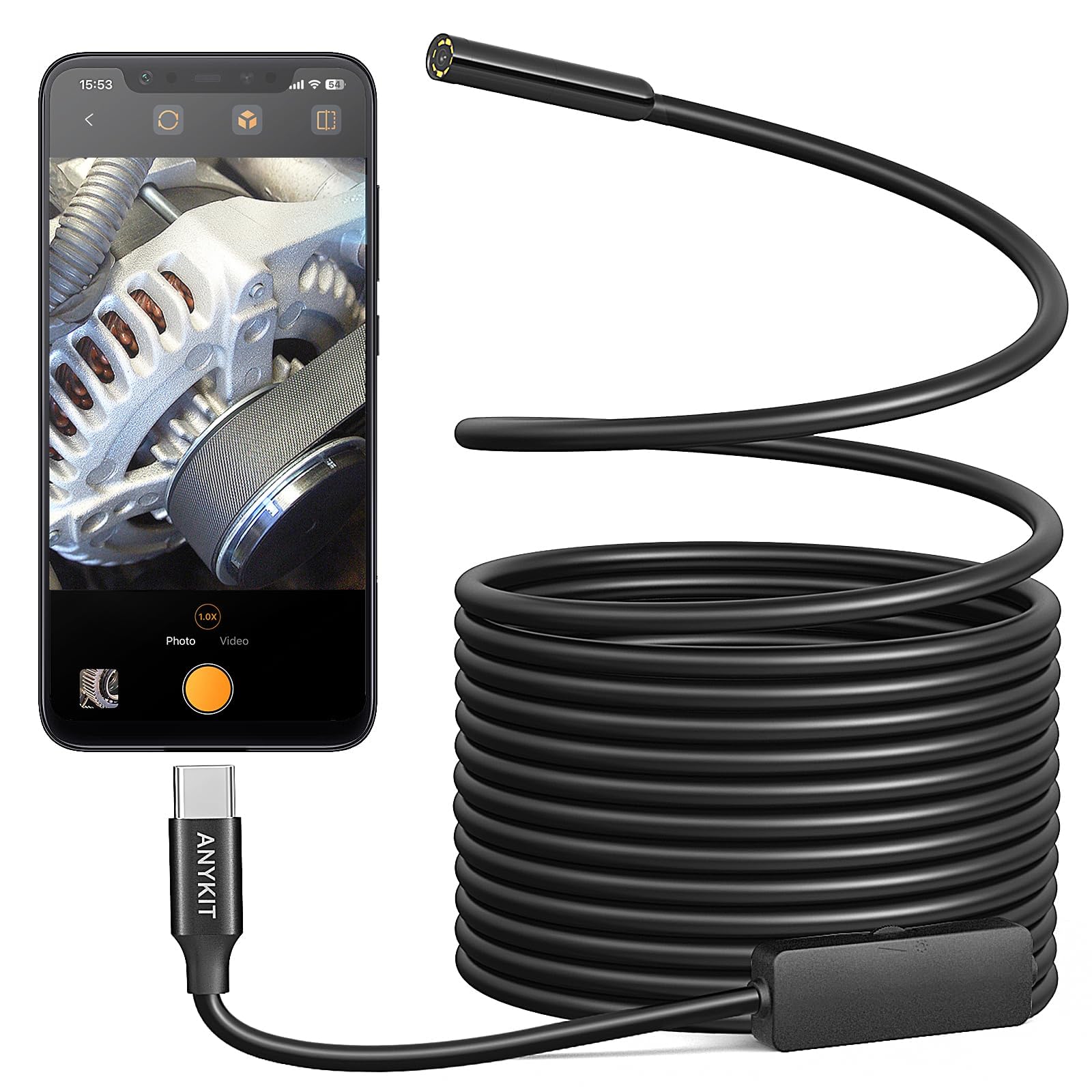 Anykit Type-C Endoscope with 8 LED Lights, Borescope Snake Camera, IP67 Waterproof Plumbing Inspection Camera for Phone & Tablet (16.5ft)