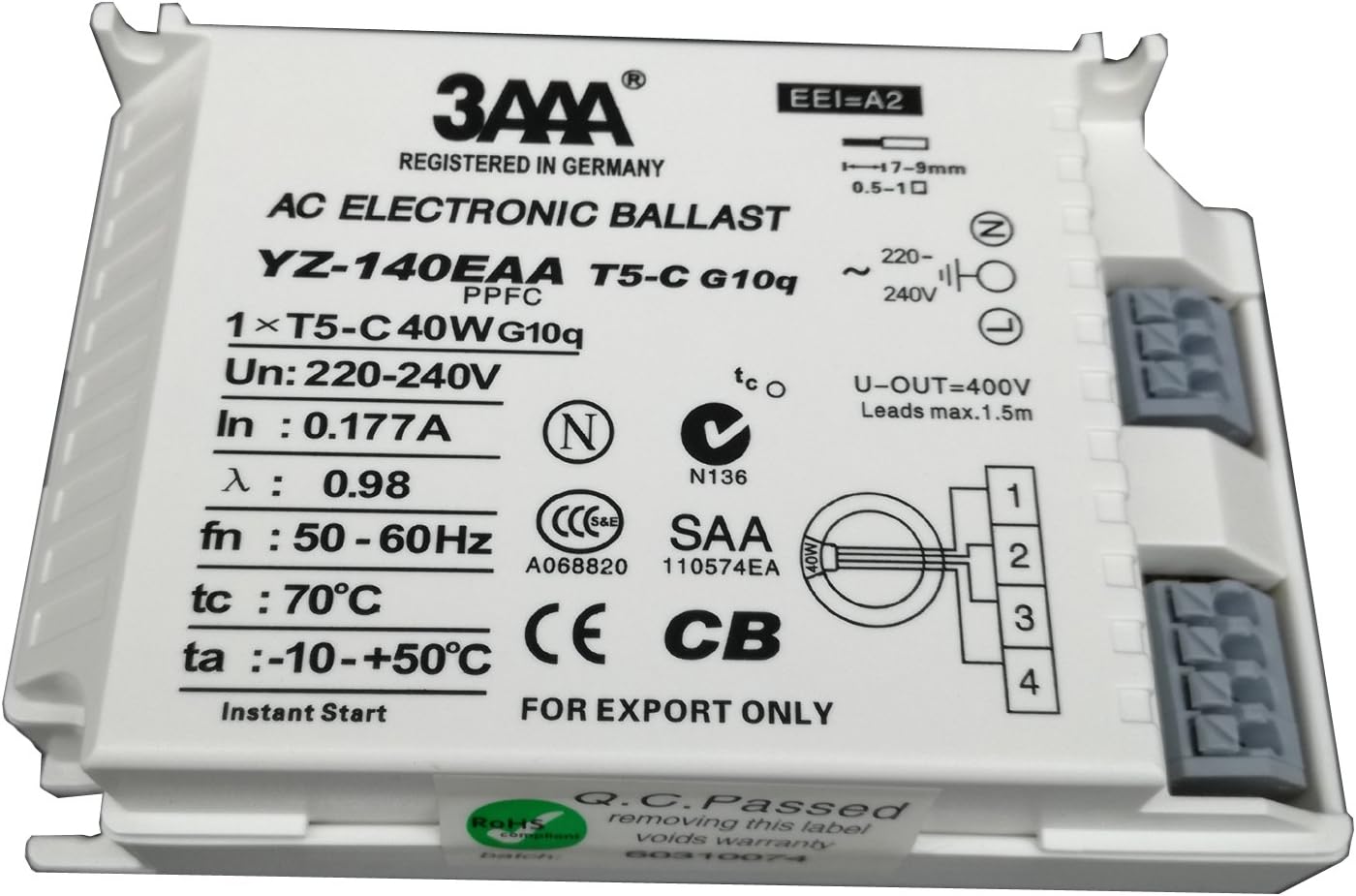 3AAA YZ-140EAA T5-C 40W AC Fluorecent Lamp Electronic Ballast for T5 Ring Lamp Standard Rectifiers, White Color