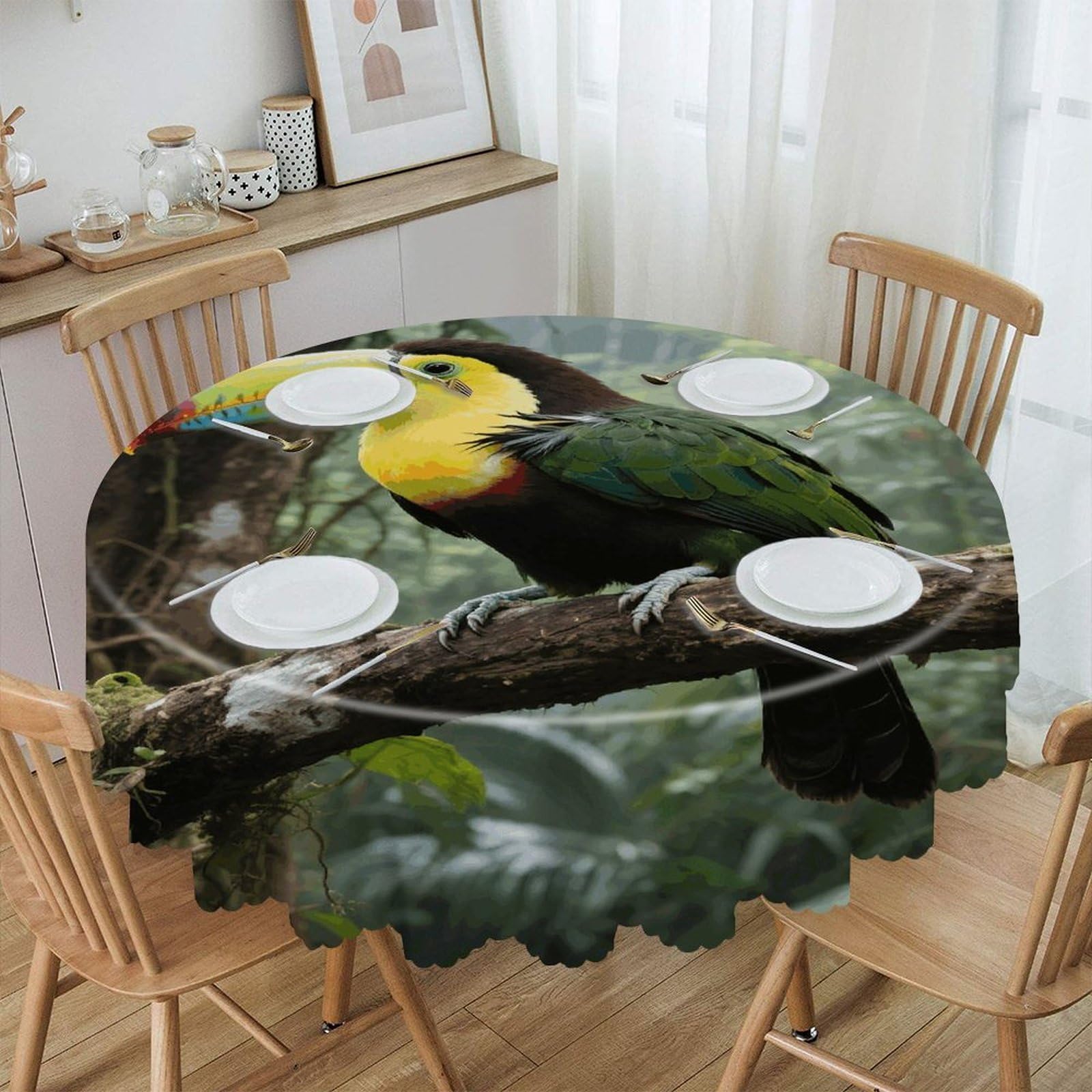 VstaDank Parrot Bird Round Tablecloth Wipeable Round Polyester Tablecloth Waterproof Wrinkle Free Indoor and Outdoor Table Cover 60 Inch Decorative Farmhouse Table Cloth for Dining