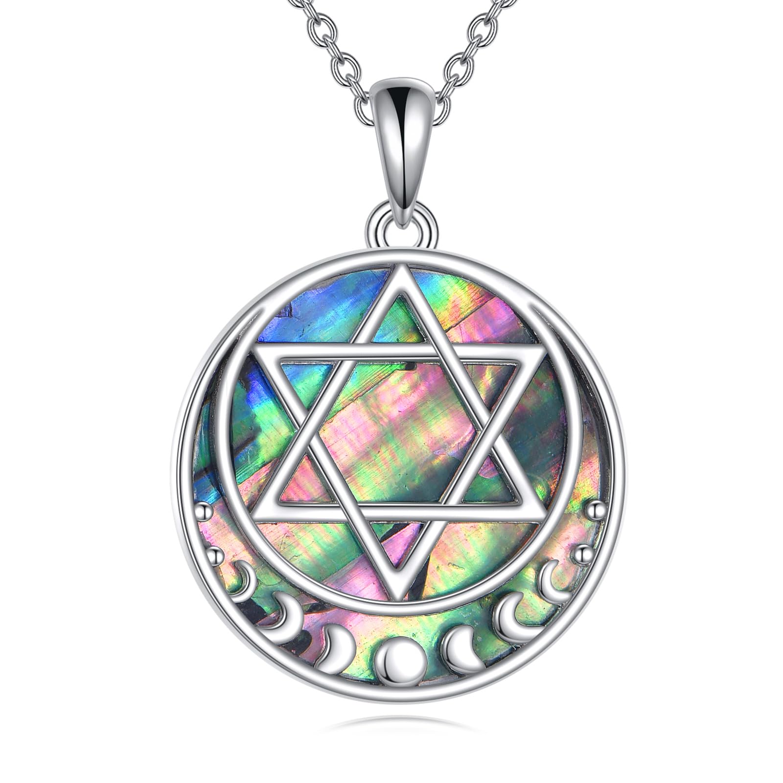 Collana con ciondolo a forma di stella di David, in argento Sterling 925, con conchiglia di abalone e fasi lunari, gioiello da donna