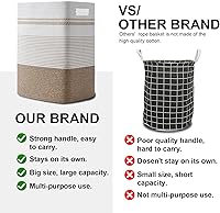 Vista 3 de Cesta de lavandería, cesta de lavandería alta grande de cuerda tejida con asas, 22" X 17" X 13", cesta de almacenamiento decorativa para ropa