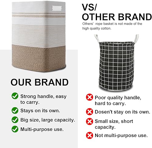 Miniatura 5 de Cesta de lavandería, cesta de lavandería alta grande de cuerda tejida con asas, 22" X 17" X 13", cesta de almacenamiento decorativa para ropa y