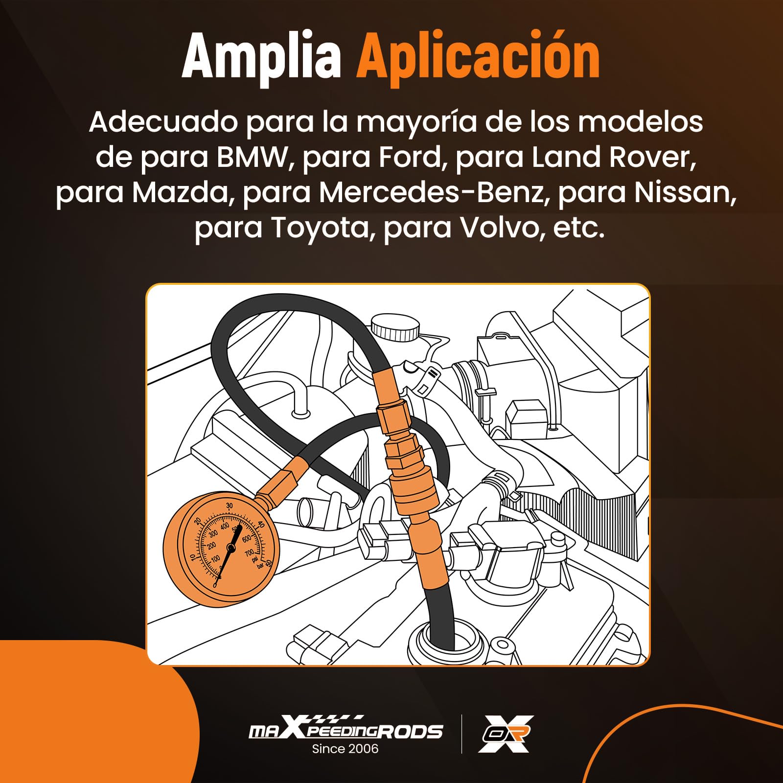 maXpeedingrods Comprobador de pérdida de presión de 46 Piezas para probador | para diésel, Gasolina, Coches, Camiones, Motores diésel, Adaptador de bujía incandescente, 50 Bares, M10 M-12 M14 M-18