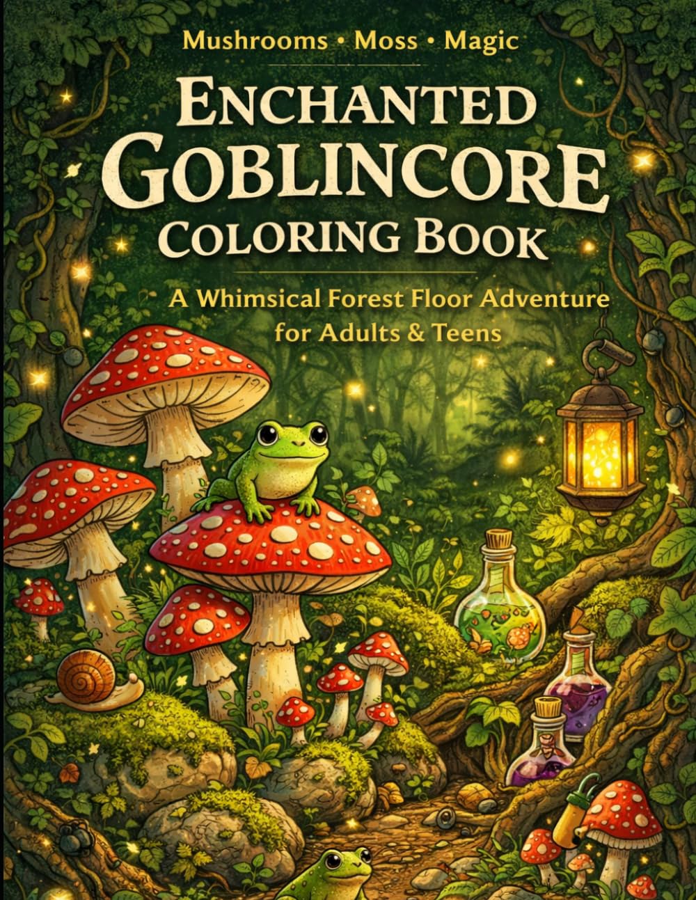 Goblincore Coloring Book: A Dark Aesthetic Journey into Nature with Whimsical Mushrooms, Moody Mossy Forests, Frogs, and Hidden Woodland Treasures