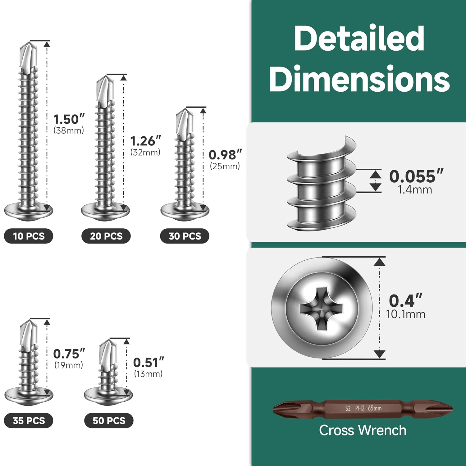 145Pcs #8 Self Tapping Screws for Metal, 410 Stainless Steel Truss Head Sheet Metal Screws, Self Drilling Screw, 1/2" 3/4" 1" 1-1/4" 1-1/2" Fast Tapping with Drill Bit