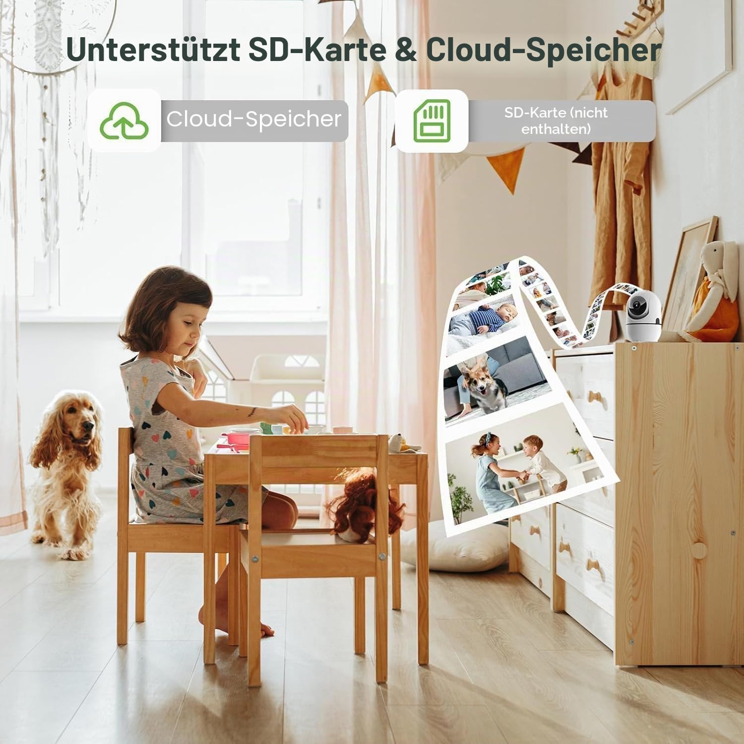 Überwachungskamera für den Innenbereich, 5G und 2,4 G WiFi-Überwachungskameras für Zuhause, 360°-Babymonitor/Haustierkamera mit App, Bewegungsmelder-Kamera, 2-Wege-Talk, Nachtsicht, TF