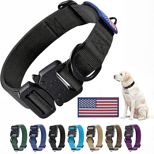 Collar táctico resistente para perro, collar ajustable de nailon para mascotas, hebilla de liberación rápida con 2 anillos en D para perros medianos
