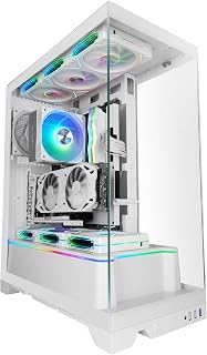 Mars Gaming MC-PRISMA, Case Gaming ATX, Triplo Vetro Temperato Continuo Senza Cornici, Illuminazione ARGB Frontale e Laterale, Doppia Camera, Supporto Raffreddamento Liquido fino a 360mm, Bianco