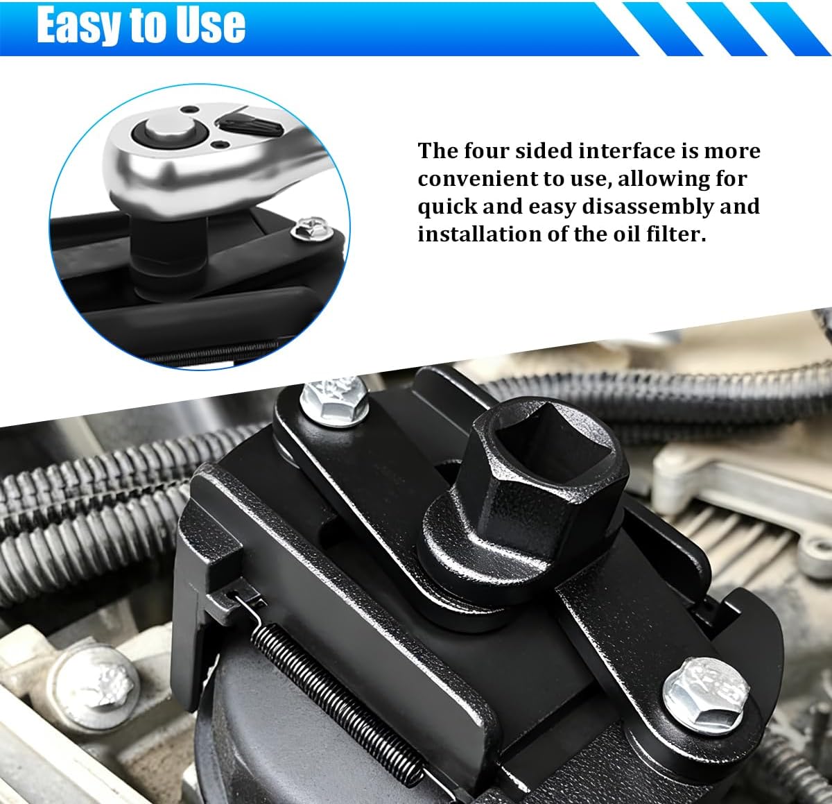 Car Oil Filter Wrench Removal Tool, Adjustable 2.36 Inch to 3.15 Inch Vehicle Oil Filter Cap Socket Wrench with Non-Slip Serrated Jaws, Automotive Accessories, Universal Fit image 4