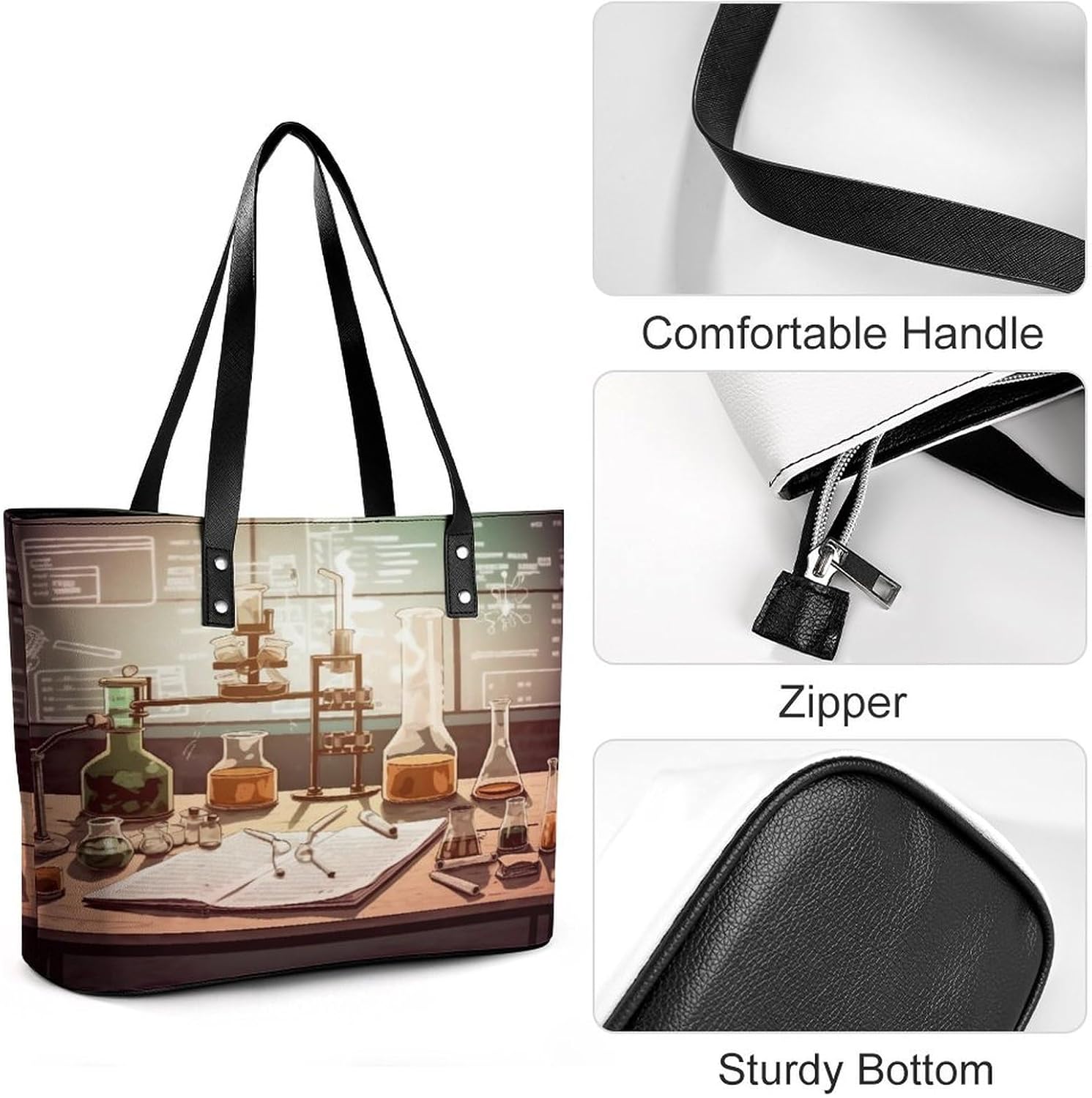 Leather Tote Bag Crossbody Bags for Women Fashion Top Handle Handbag Chemistry Lab Ladies Shoulder Bags Casual Beach Bag Gym Bages Ladies Purses for Shopping Work Travel