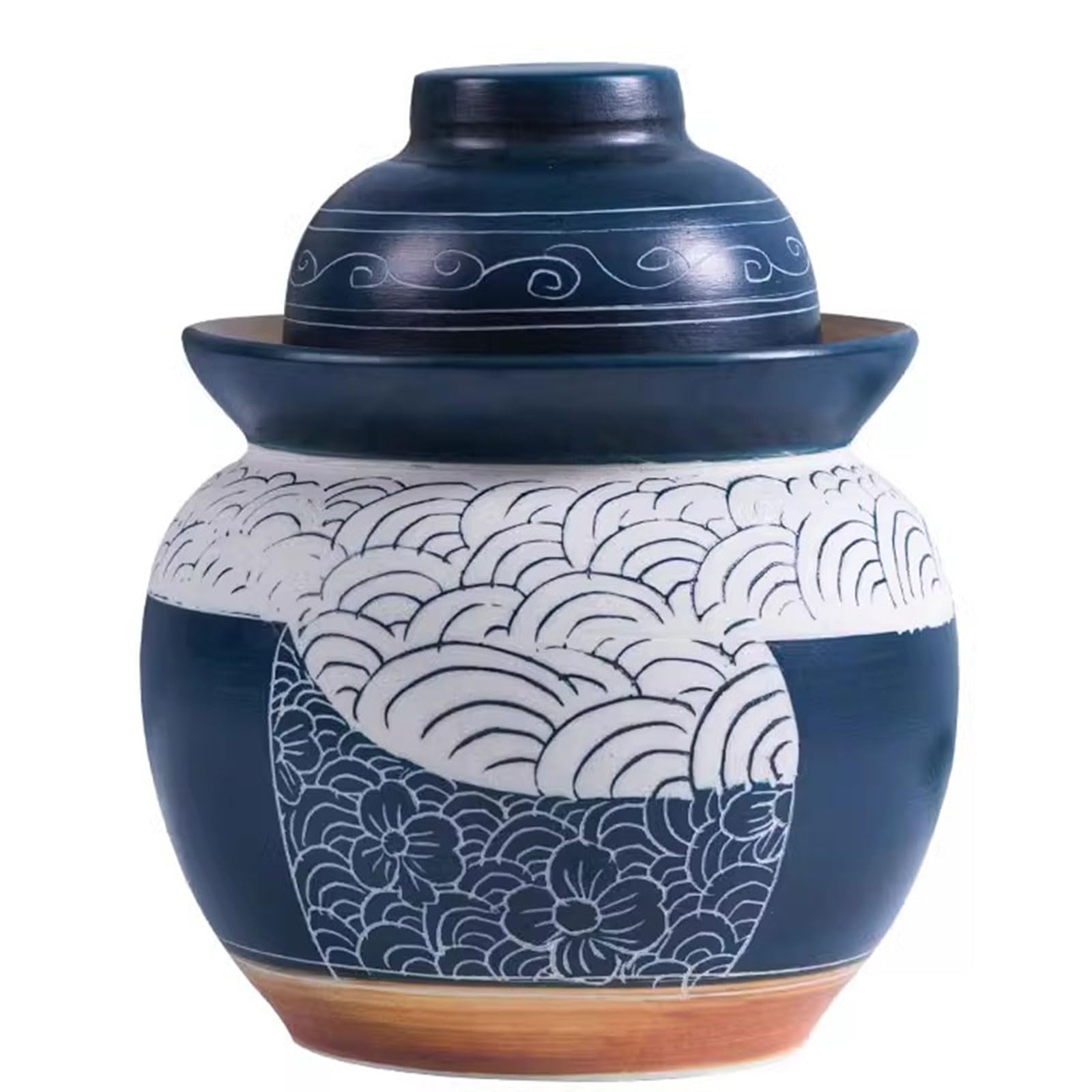 Olla de fermentación de cerámica con Tapa, Tarro de Porcelana Tradicional China Azul for encurtidos, Olla de fermentación de gres.(120 oz)