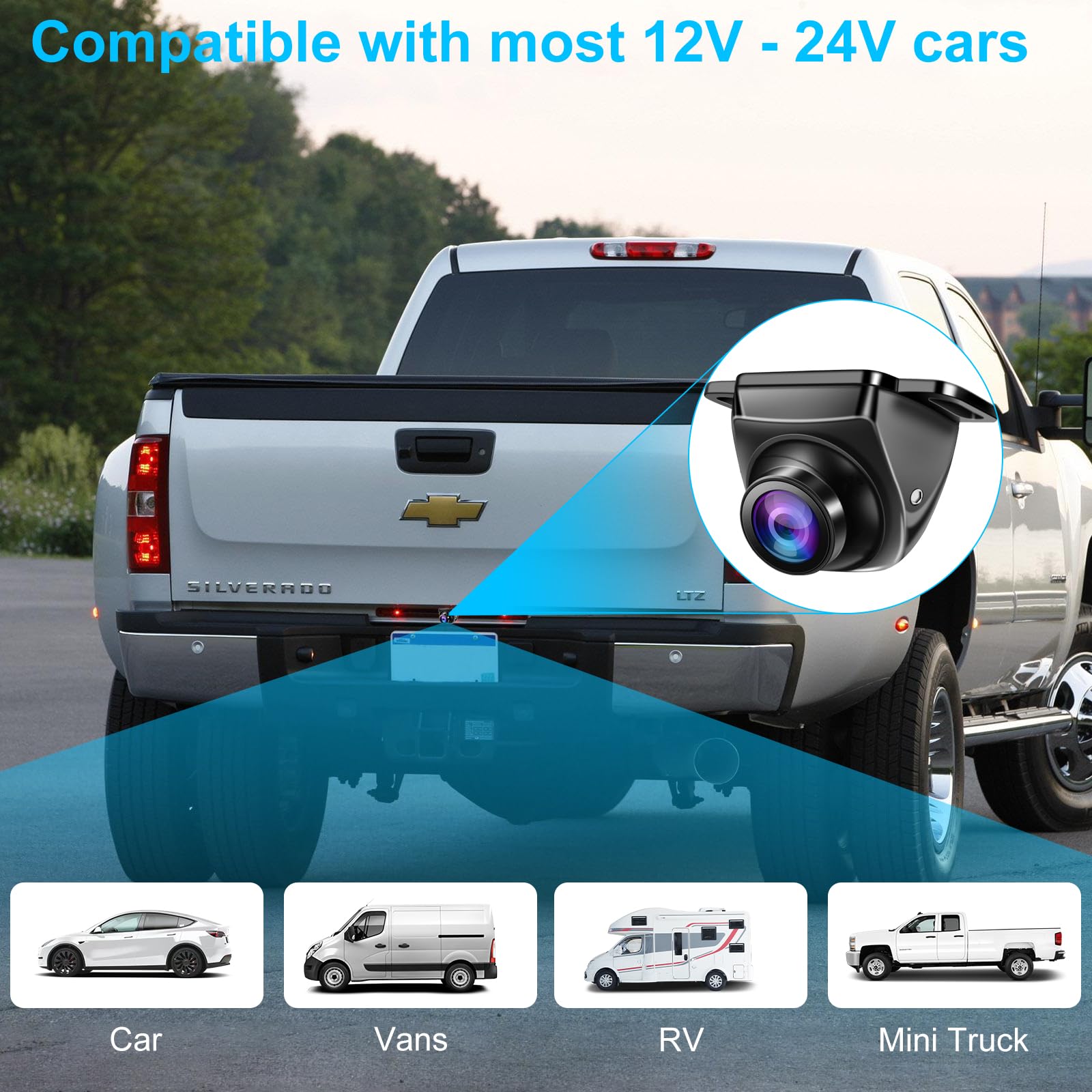 OBEST Camara Marcha Atrás Coche 1080P AHD CVBS Cámara Trasera Coche | Camara Aparcamiento Coche Metal Rotar 360° Visión Nocturna, Gran Angular 170 para Auto Furgoneta Camion Universal 12V