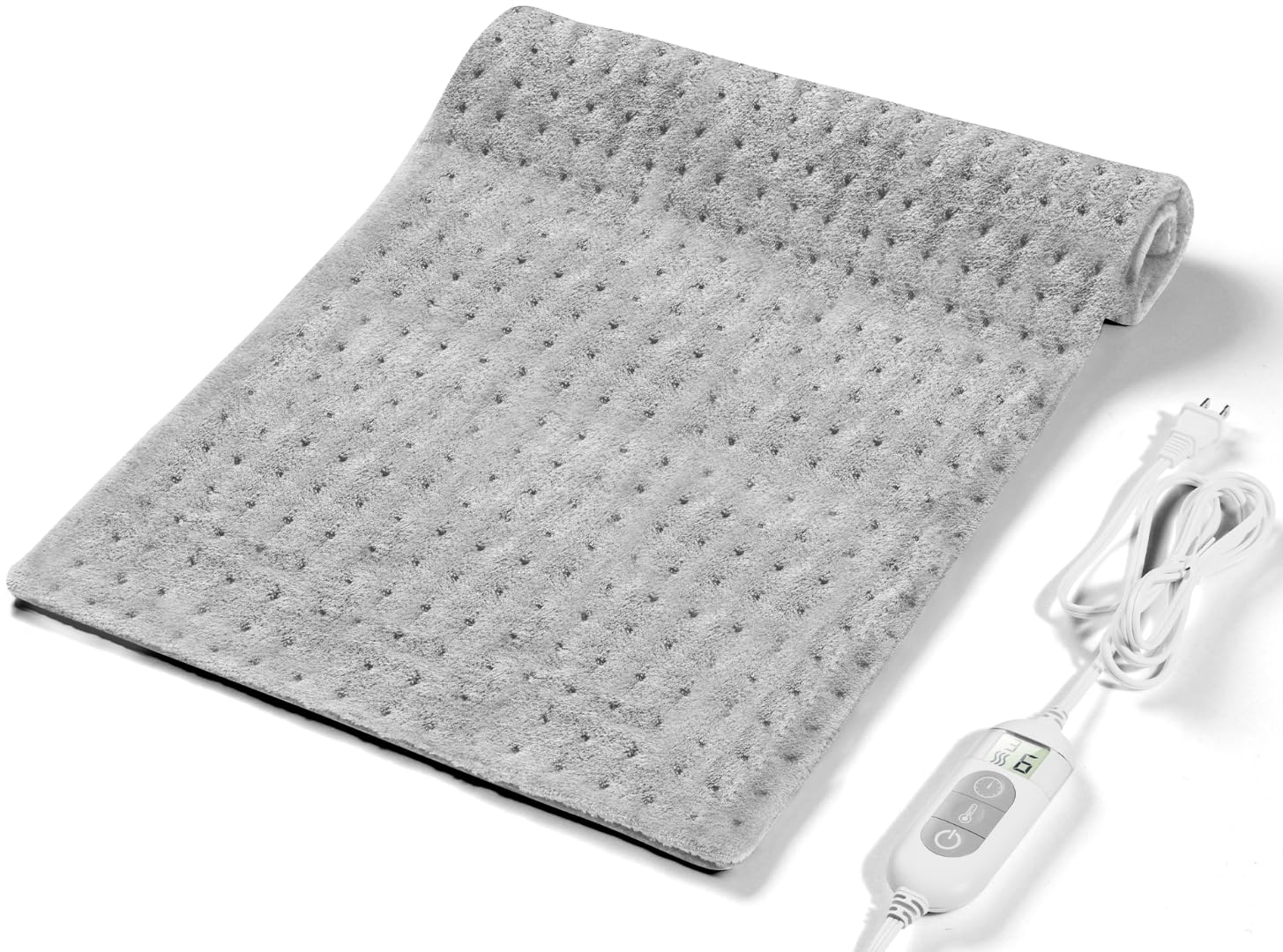 Heating Pad for Back & Cramps Relief,Electric Heat Pad Fast Heat,6 Level Heat Setting,3 Level Timming,Auto Shut Off, Machine Washable,Suitable for Back,Neck,Abdomen Pain Relief (Light Grey, 17''×33'')