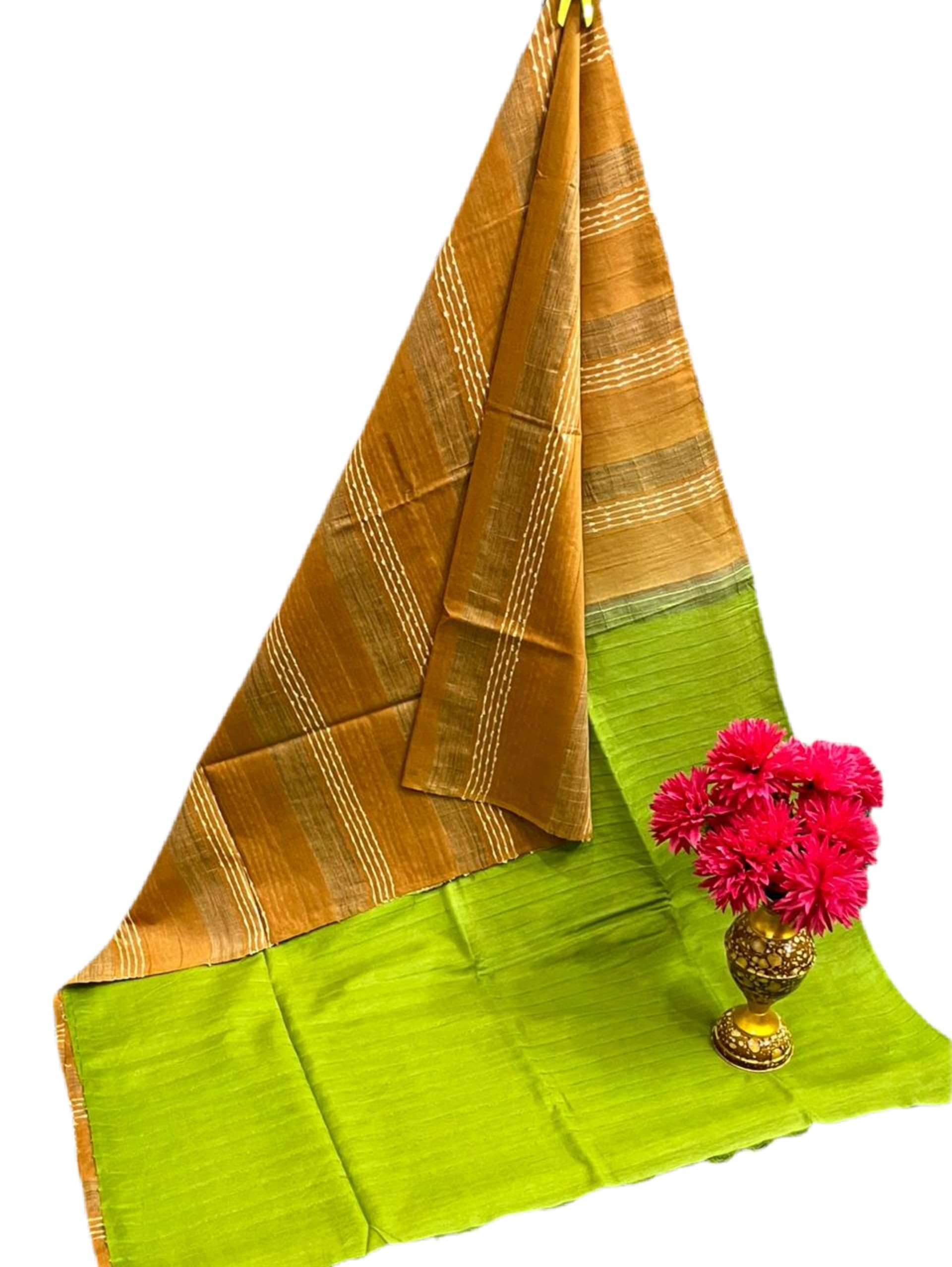 Women's Handwoven Striped Bhagalpuri Soft Cotton Silk Saree | With Tie-Dye Colour Elegant Handloom Design With Knot | With Running Blouse_0.9m-image-38