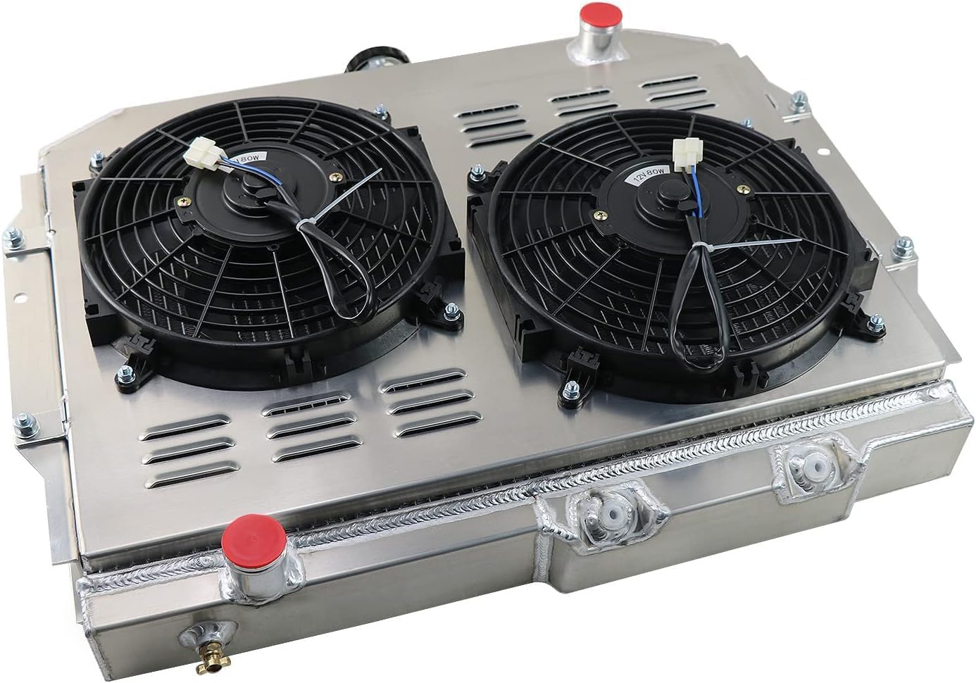 4 Row Aluminum Radiator for 1958-1974 AMC AMX Javelin Marlin Rambler SST V8 Radiators with Electric Fan Shroud Thermostat Kit 1959 1960 1961 1962 1963 1964 1965 1969 1970 1971 1972 1973
