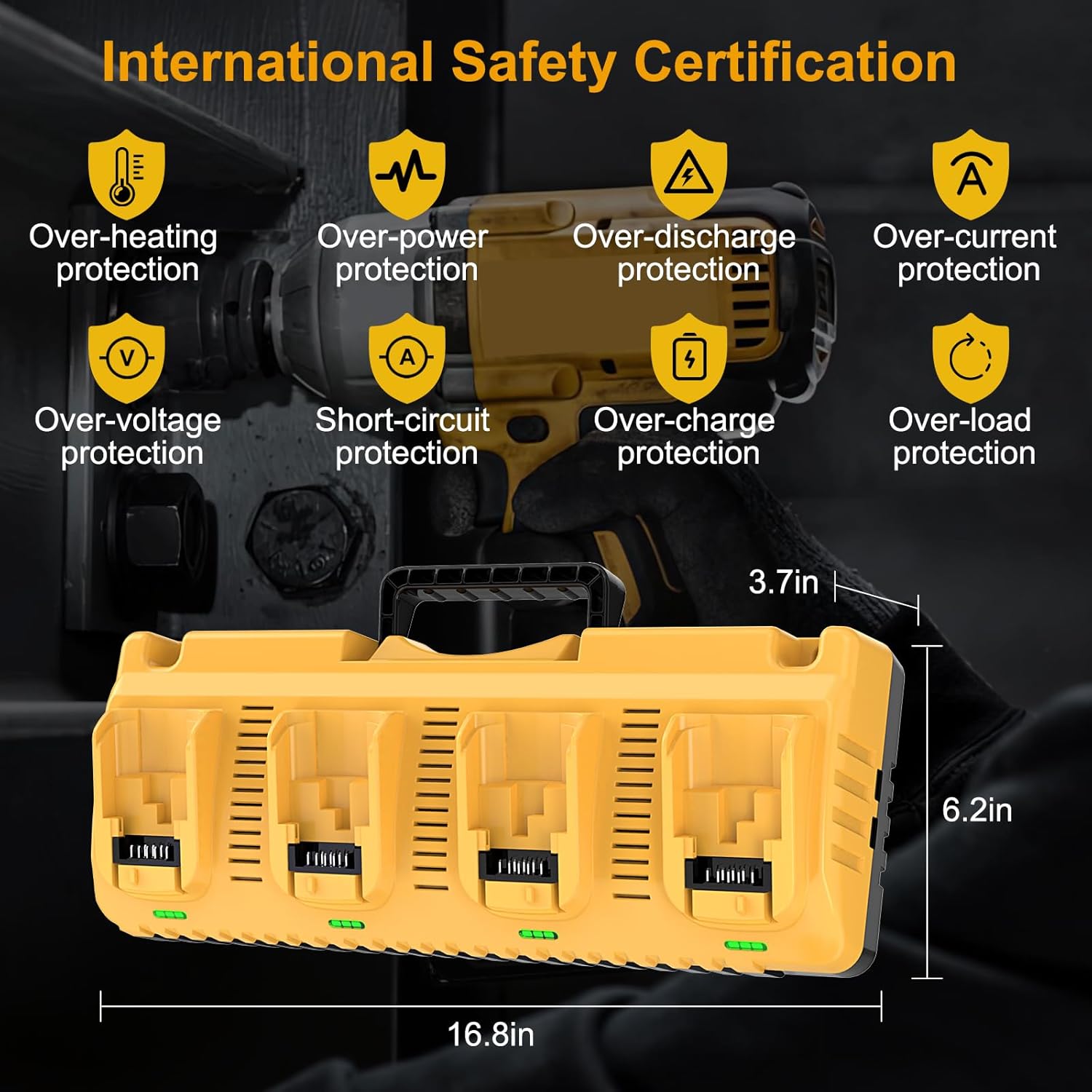 4-Pack 20V 8000mAh Battery and Charger Replacement for Dewalt 20V MAX Battery and DCB104 Charger Station, 4-Port, 2 USB Charging Port