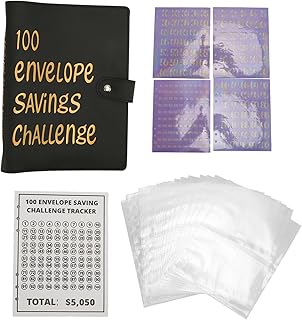 Geldsparender, wasserfester A5-Budgetordner aus PU-Leder mit 100 Geldumschlägen und Aufklebern für Kinder und Erwachsene (Schwarz)