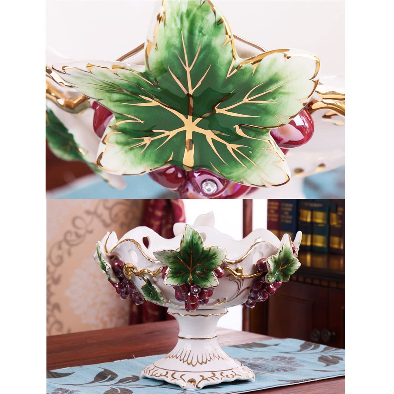 Miska na owoce, Porcelanowy styl dworski cukierki orzechy talerz dekoracja winogron taca, wysokiej klasy przekąski kompot jagoda kosz na owoce(Lime)