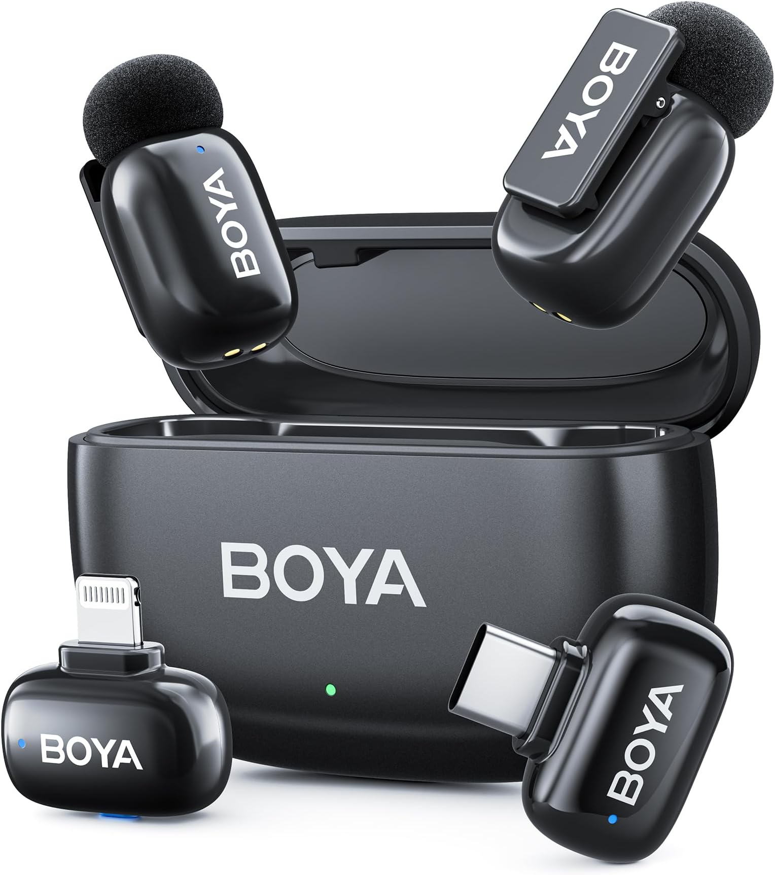 BOYA Mini 2 Wireless Lavalier Microphone with AI Noise Cancellation, App Control, 30H Battery Charging Case - for iPhone/iPad & Android, Mini Microphone for Video, Vlogging, TikTok Content Creator