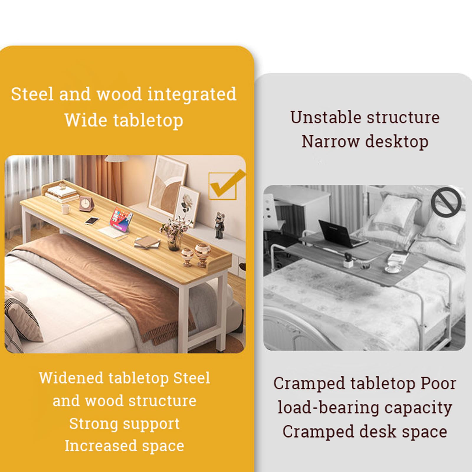 Le Bureau de lit à roulettes – Chariot roulant pour ordinateur portable pour la maison, le chevet et le canapé – Table de lit à hauteur réglable pour un travail pratique et une étude