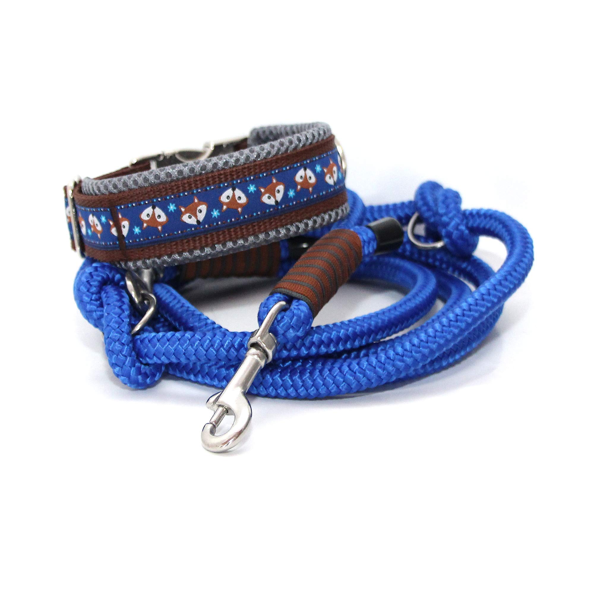 Set: Halsband + Leine, Set für Hunde, Tauleine und Hundehalsband - Happy Fox - Blue