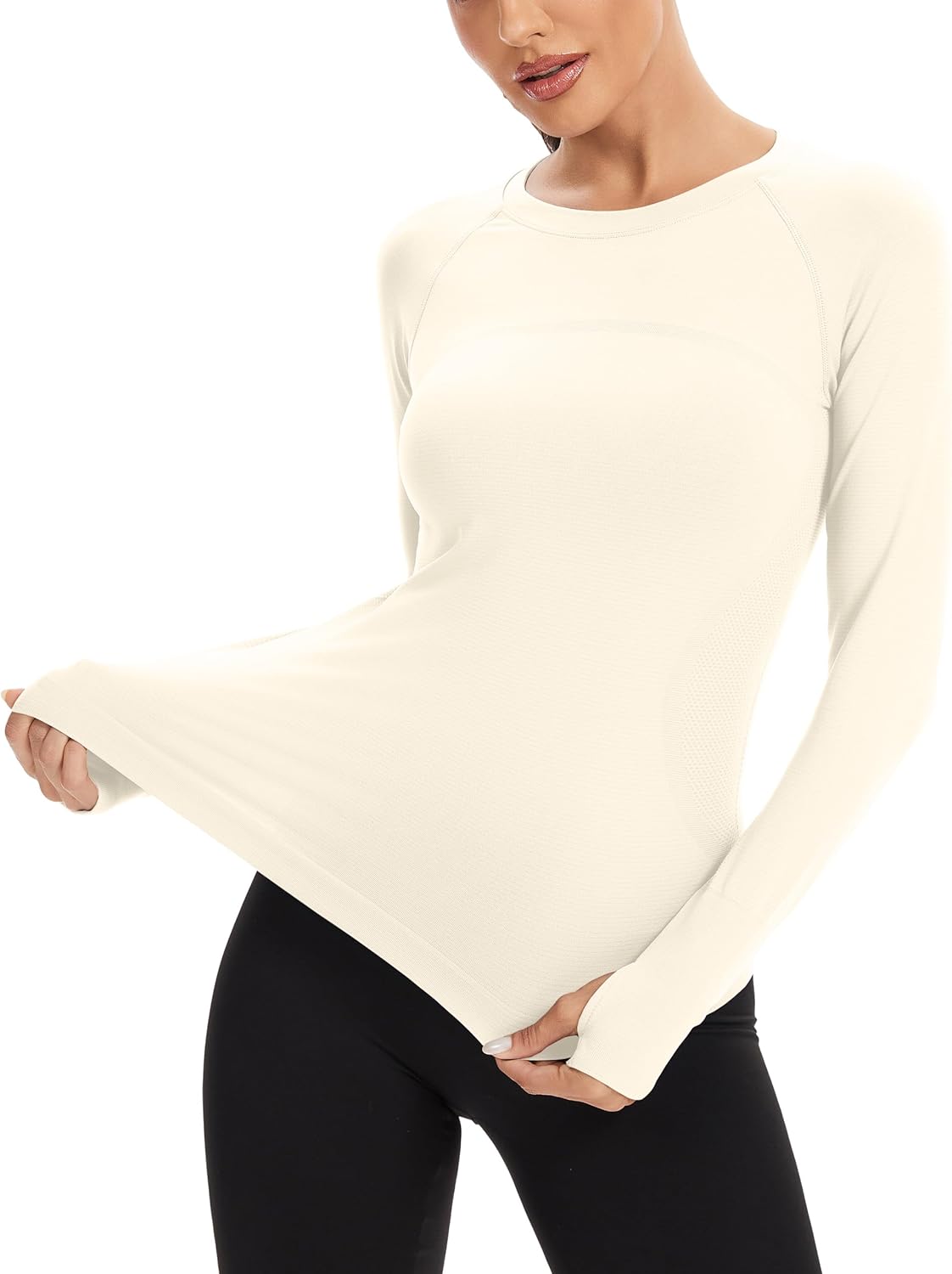 MathCat Workout Seamless Shirts for Women Long-Sleeved Yoga Running Breathable Thumb Holes Tops - Image 3