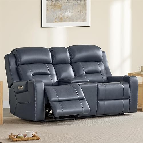 Watson & Whitely Genuine Leather Power Loveseat Recliner Sofa, Lay