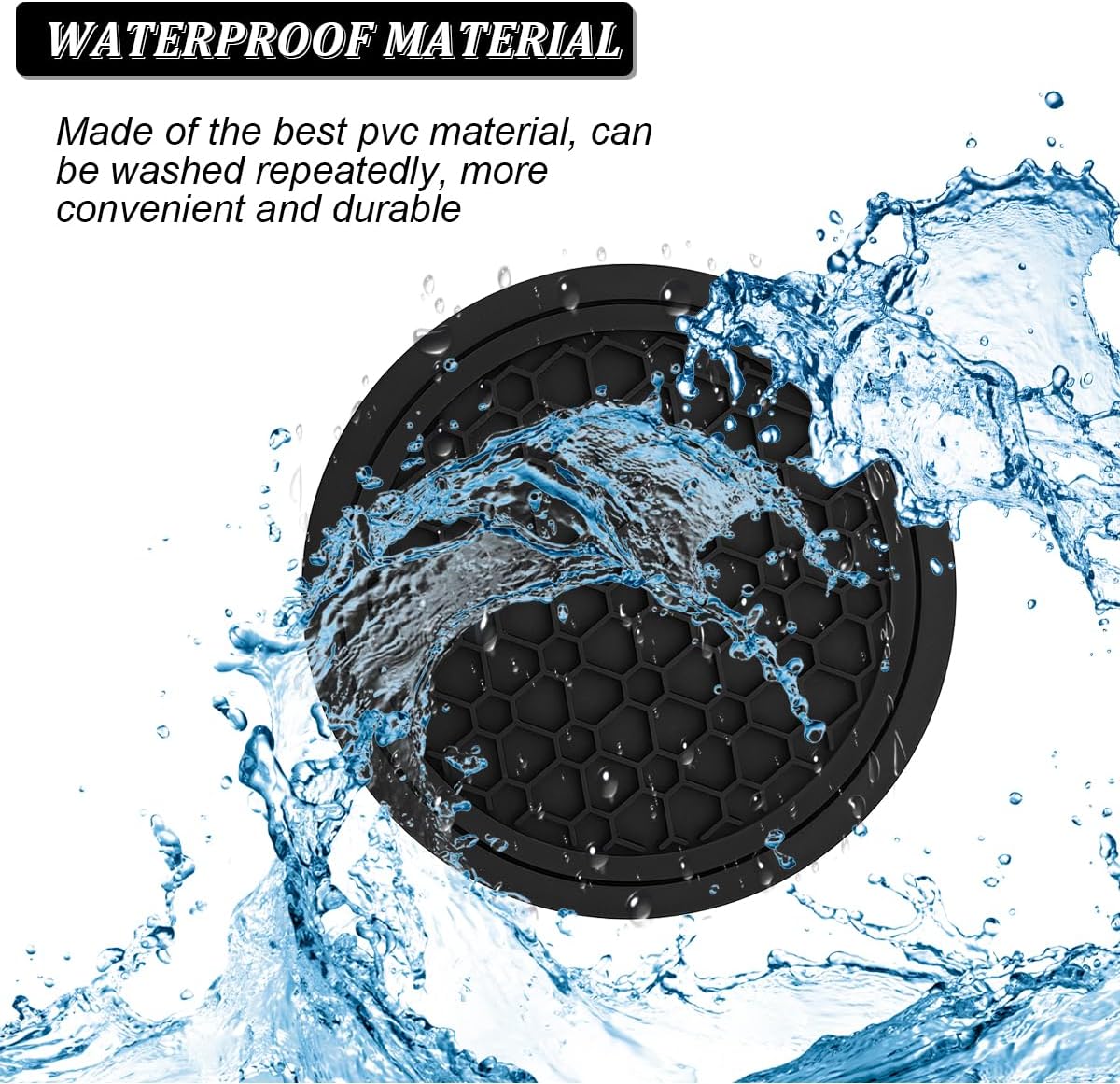 Mandark 4PCS Car Cup Holder Coasters, 2.75 Inch Non-Slip Insert Water Bottle Holder Pads, Dustproof Automotive Interior Accessories Mat, Universal for Vehicles, Trucks, RVs and More（Black/Black）