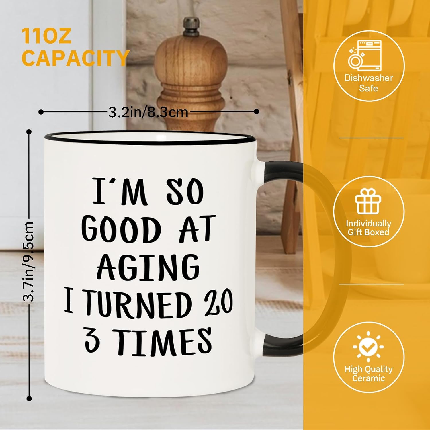 Aurahouse 60th Birthday Gifts for Women Men Mug, Funny Gift Ideas for 60th Birthday Women, 60 Year Old Birthday Gifts for Women Men Mom Dad Sister Friend Aunt, Turned 20 3 Times Coffee Cup Decorations - Image 6