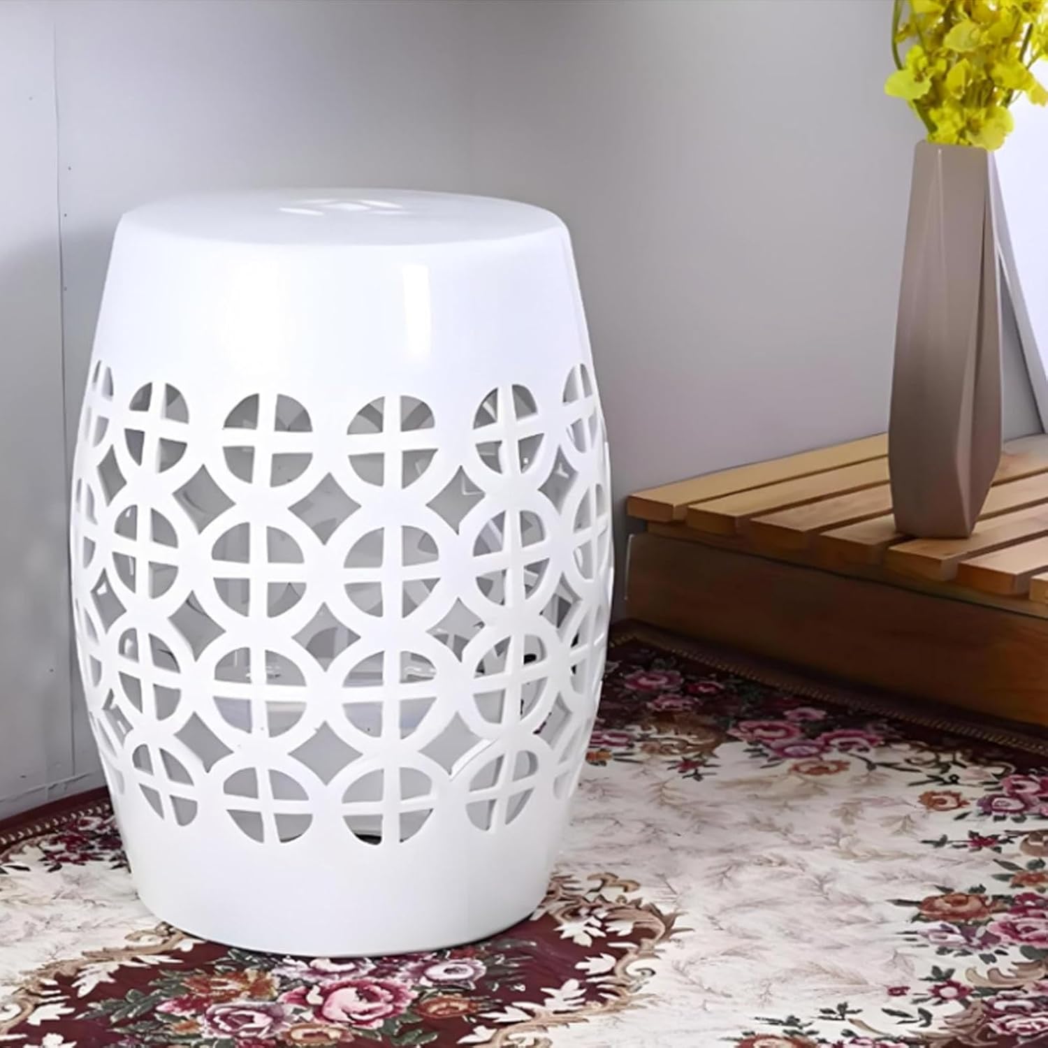 Ceramic Decorative Garden Stool, Ceramic Garden Stools, Outdoor Garden Stool for Patio, Deck, Backyard, Outdoor