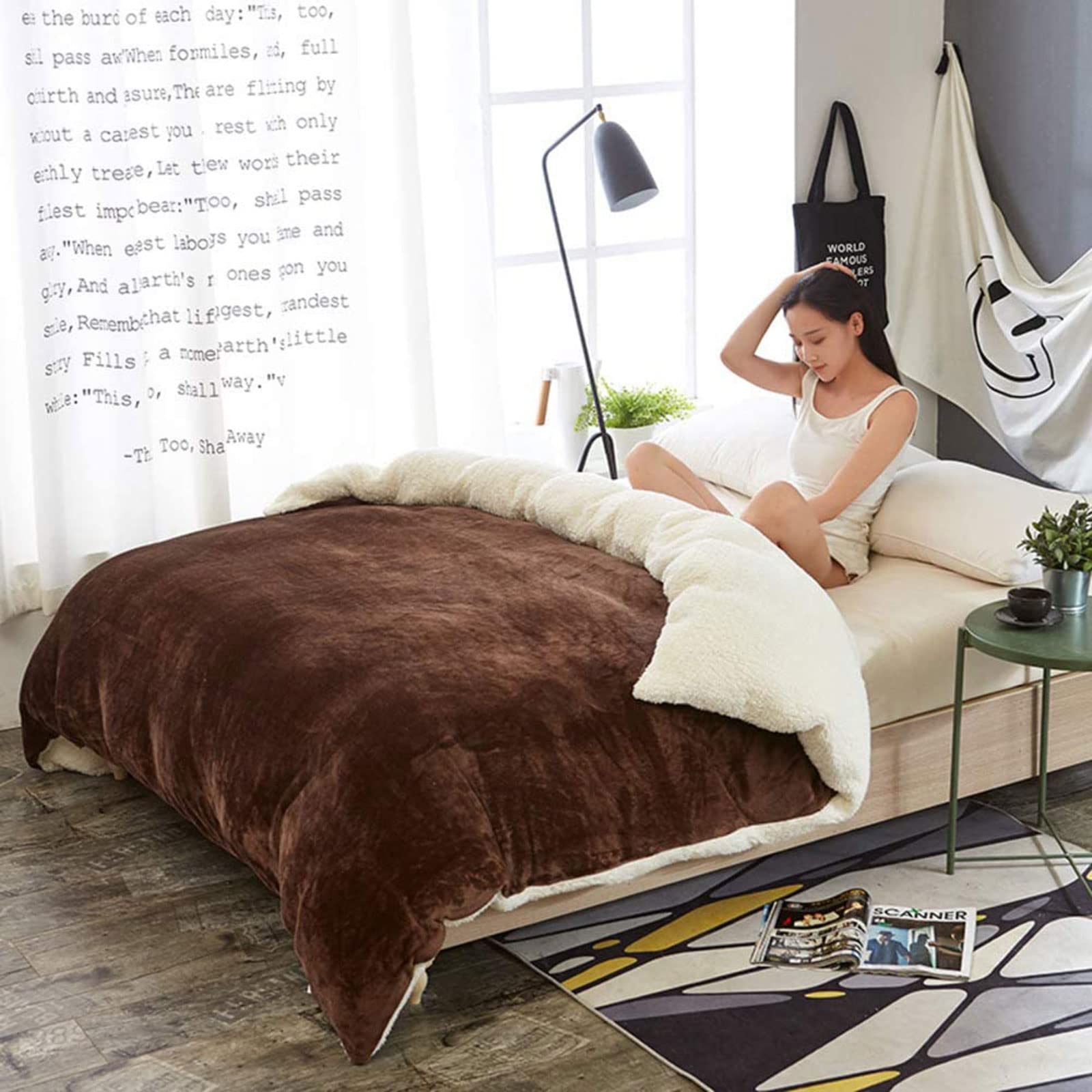 MGEMJMJ Thicken Flannel Warmth Quilt Cover,Winter Duvet Cover,Extra Soft Comfort Hypoallergenic Bedding Comforter Cover With Zipper(Size:200x230cm(79x91inch),Color:Brown)