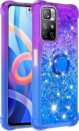 Miniatura 3 de CCSmall Funda transparente para Xiaomi Redmi Note 11 4G con atril de anillo arena movediza degradado brillante con purpurina líquida flotante para