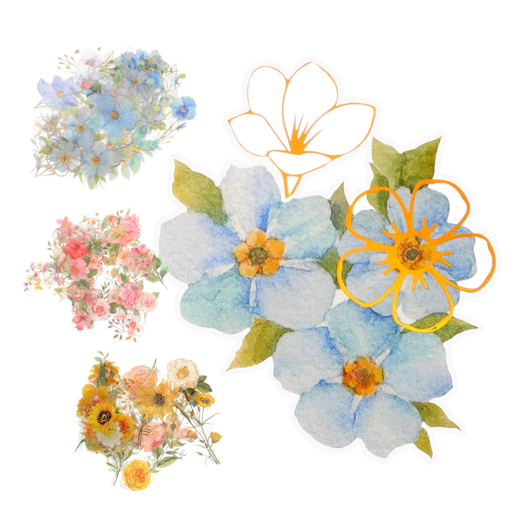 HOMSFOU 12 Juegos Pegatinas Holográficas de Flores para Scrapbooking y Manualidades por Transparentes y Resistentes al Agua para Diarios y Proyectos