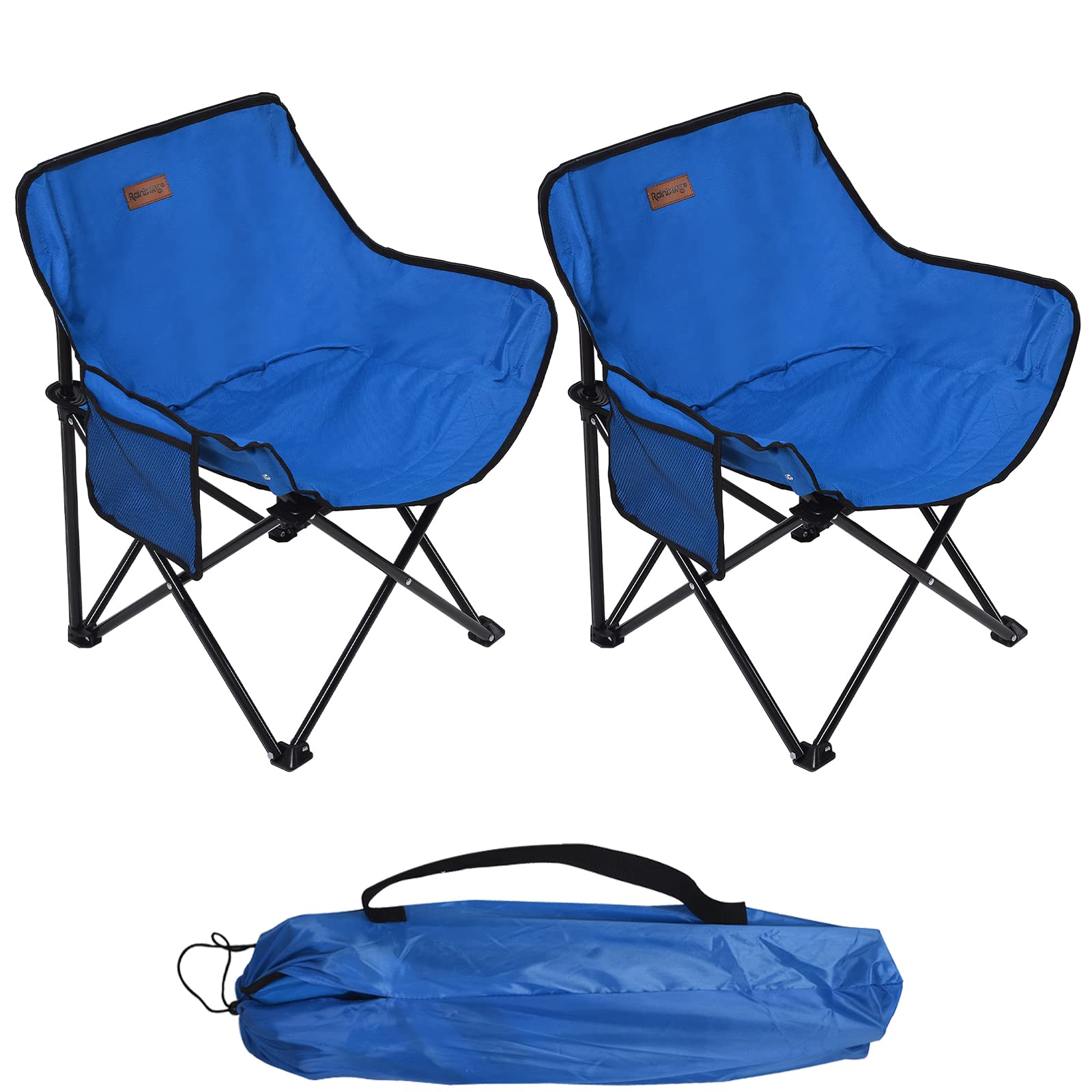 Rainberg Folding Camping Chair, Compact & Lightweight 2.2kg. Durable Metal Frame Holding up to 100kg, Outdoor, Picnic Chair, Enjoy a Comfortable Seat. (Pack of 2, Blue)