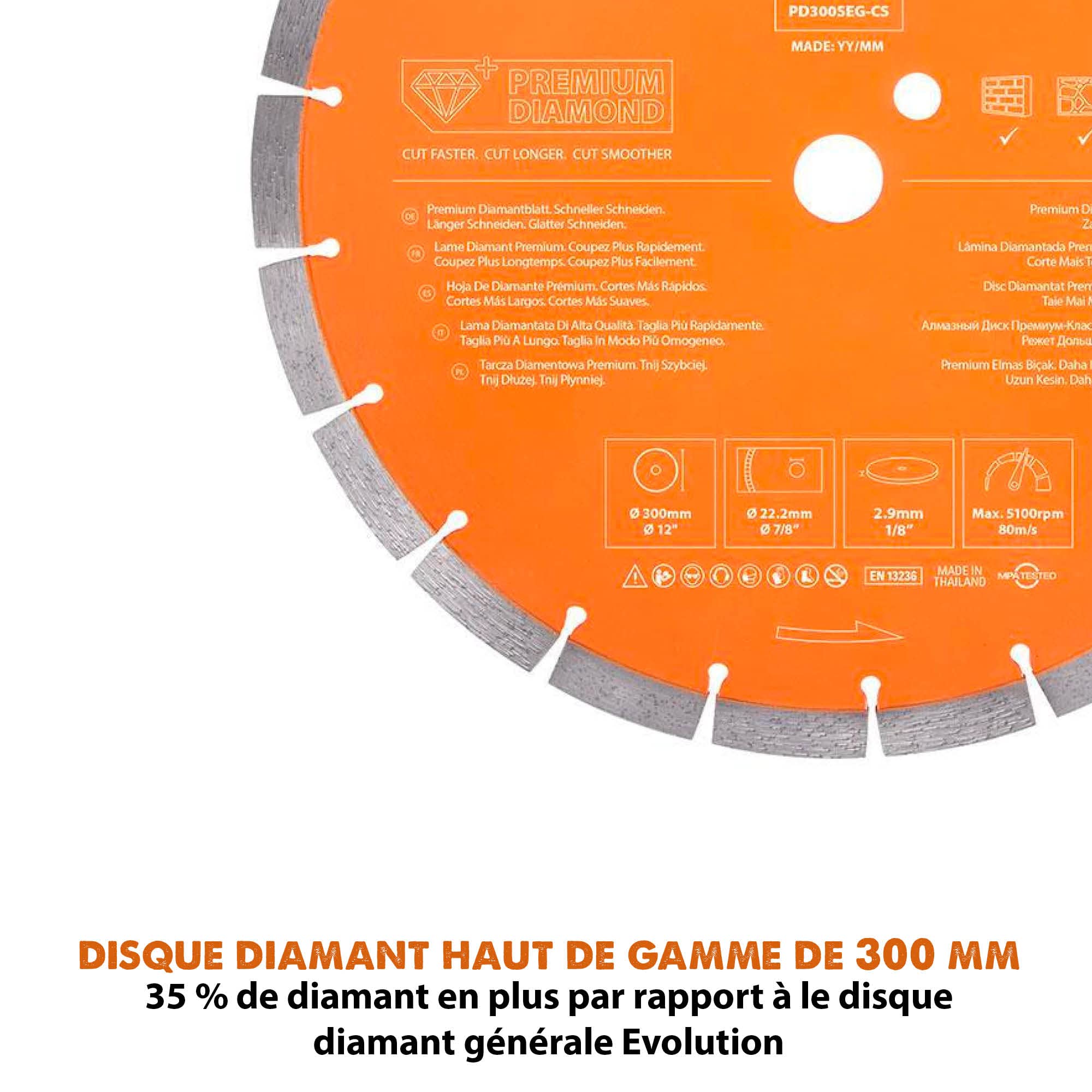 Evolution - Lame diamantée multi-matériaux haut de gamme de 300 mm pour coupe-disques - Idéal pour couper la brique, la tuile de toit, le pavage, le béton armé et plus