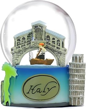 Italy Snow Globe of Rome, Pisa and Venice. 3.5 Inches Tall