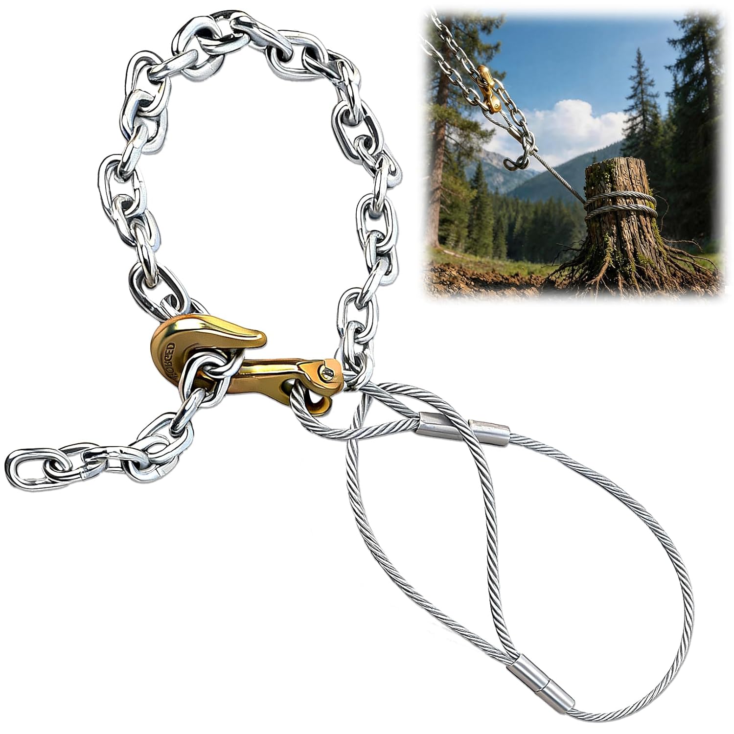 Fence Post Remover Tool with Galvanized Cable & Chain, Wood Fence Post Puller, Works with Jack or Lever for Effortless Extraction of 4x4 Fence Poles (Even Broken) for Residential Farm Fence Repair