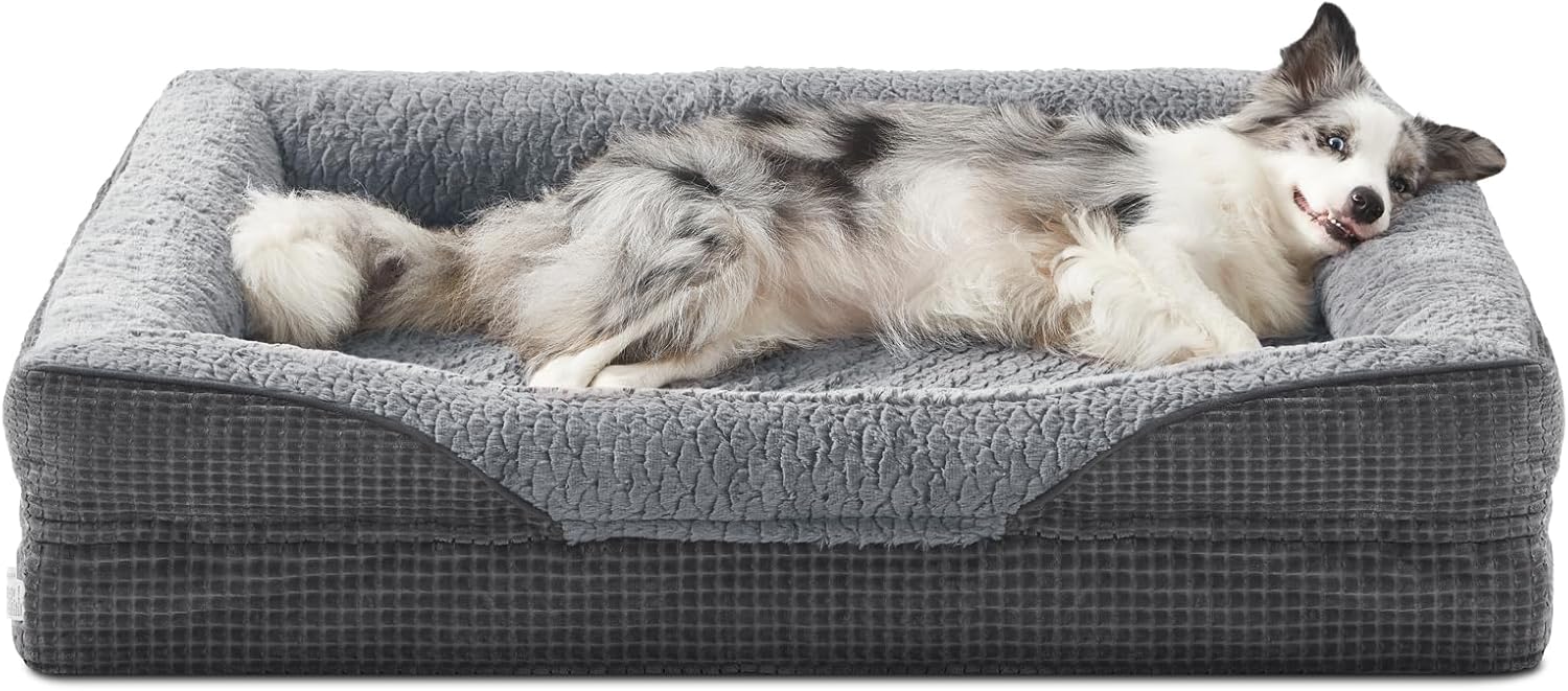 FURTIME Orthopedic Memory Foam Dog Bed Medium(30lbs), Waterproof&Removable Cover, Gray Orthopedic Dog Bed with Particle Memory Sponge for Joint Support, Machine Washable Pet Bed, 71x59x17cm