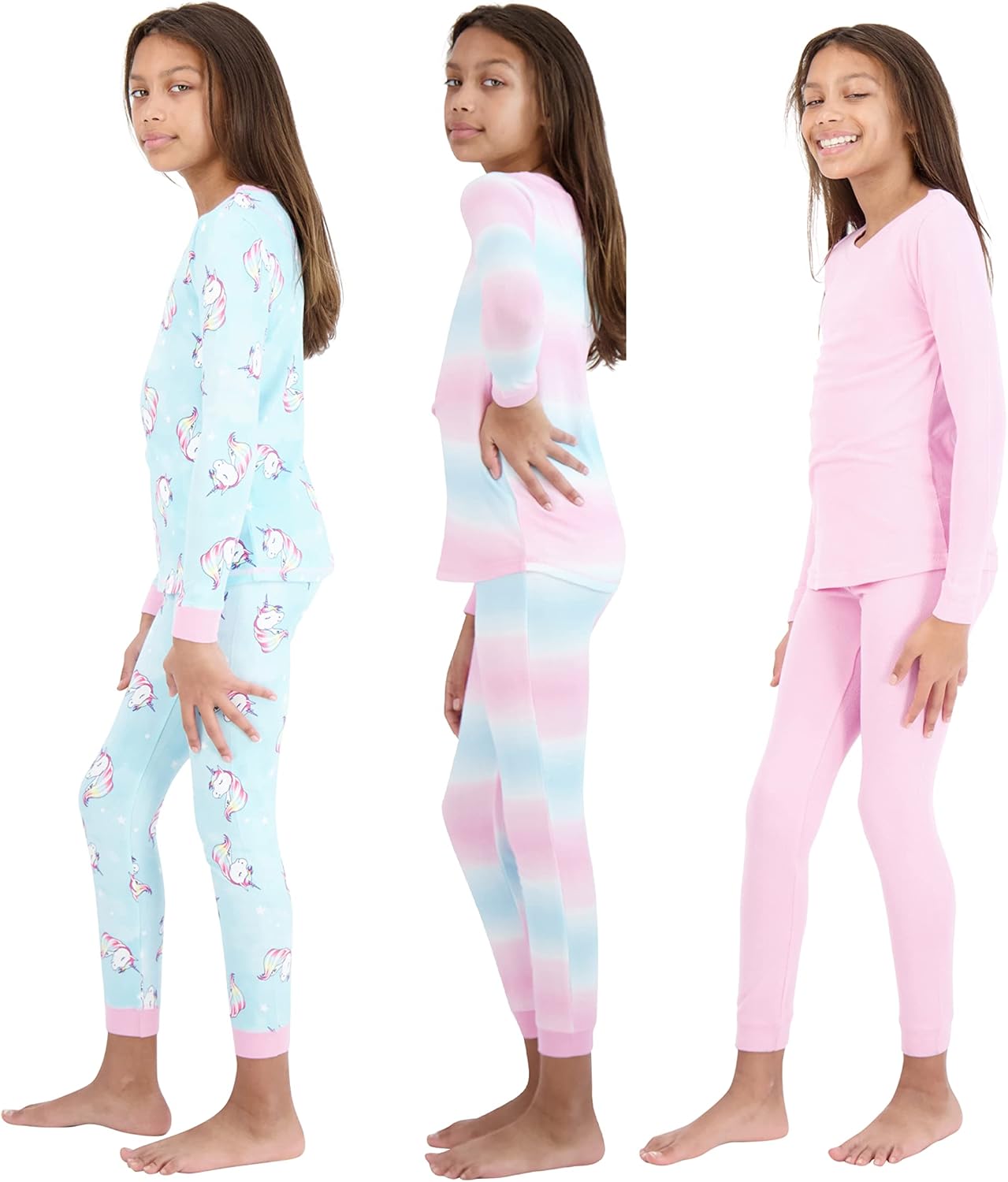 Girls’ Pajama Sets Multipack Snug Fit Soft Long Sleeve Pajama Tops & Sleepwear Pants