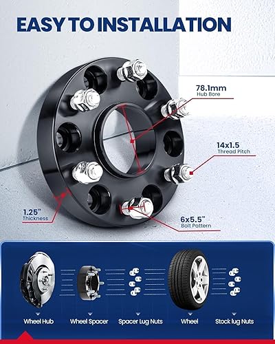 Vista 352 de KAX Espaciadores de rueda de 0.236 x 5.315 in, espaciadores de rueda centrados de 2 pulgadas y 6 lengüetas para F-15-0, Expedition, Mark LT, Negro