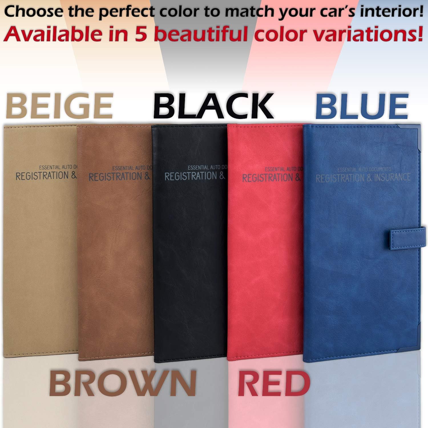 Auto Insurance and Registration Card Holder - Vehicle Glove Box Document Organizer - Car Essential Paperwork Holder for DMV, AAA, Contact Information Cards - BLACK + BROWN + BLUE BUNDLE