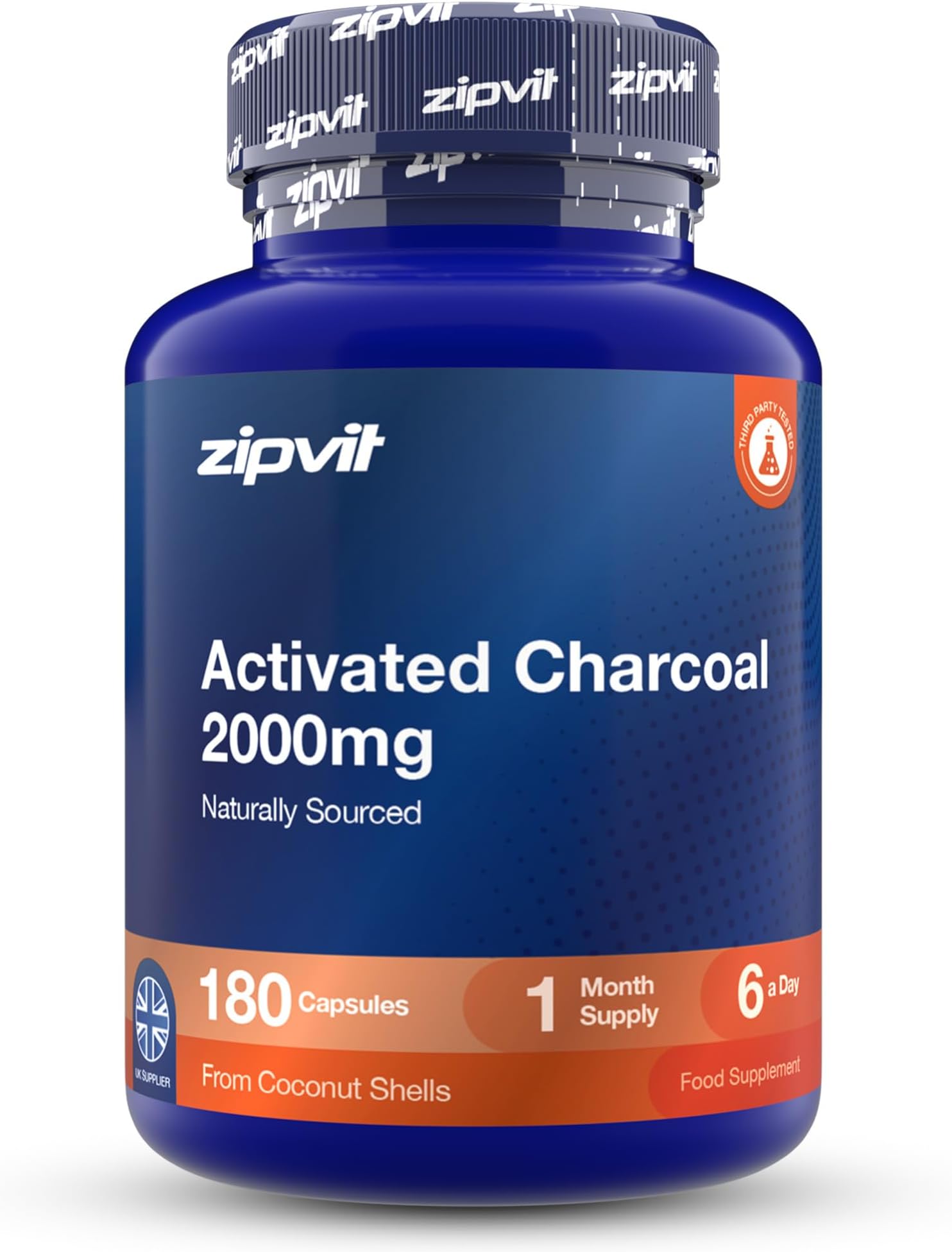 Zipvit Activated Charcoal 2000mg - High Strength - 180 Capsules