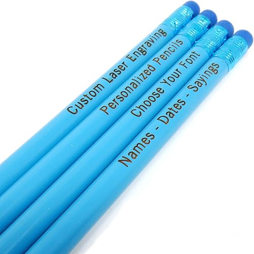 Miniatura 3 de Lápices de madera grabados personalizados, juego de 12-2HB, grafito, personalizados, gran regalo (azul claro sólido)