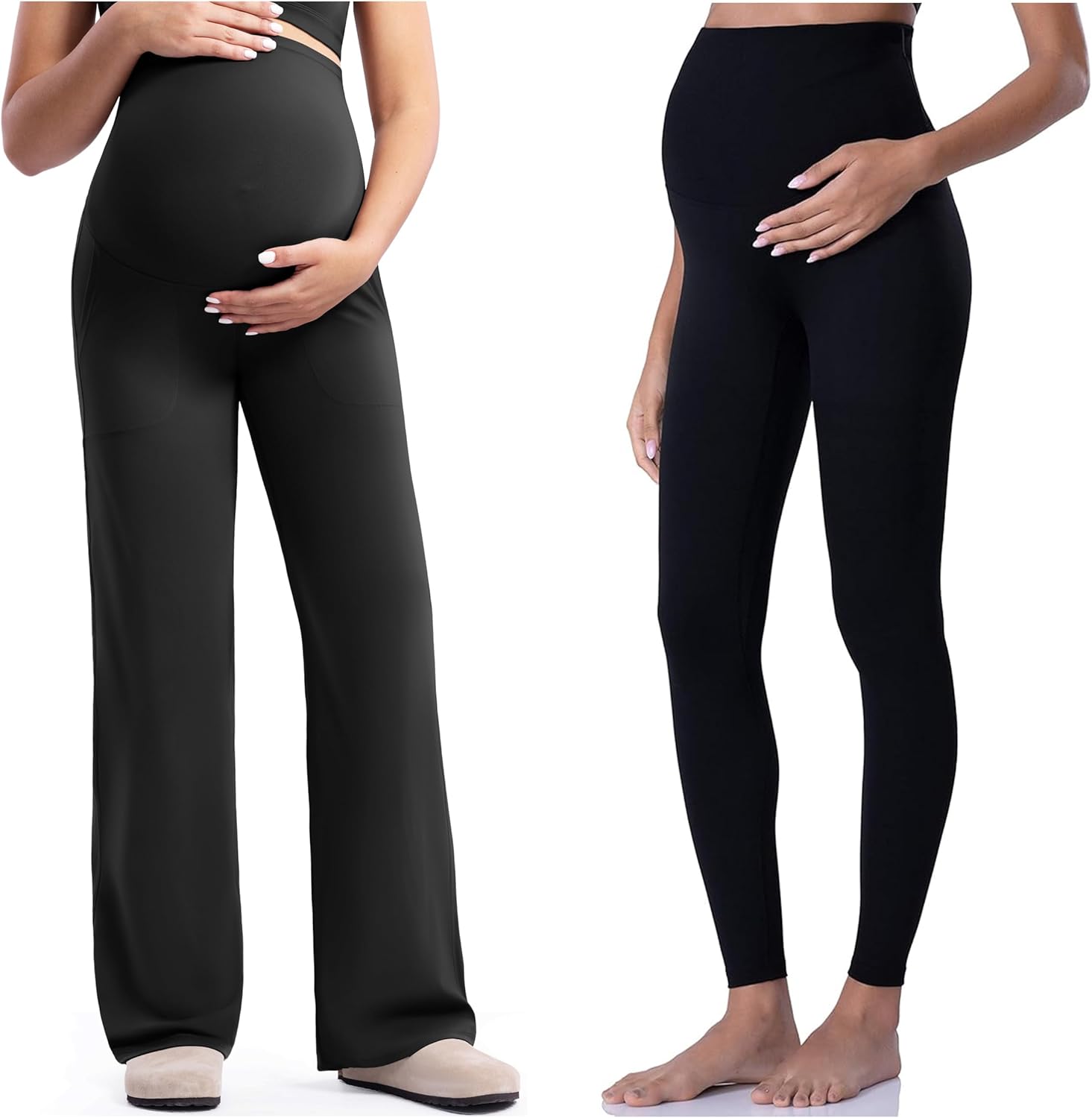 POSHDIVAH Maternity Leggings Bundle Creamluxe Maternity Yoga Wide Leg Pants