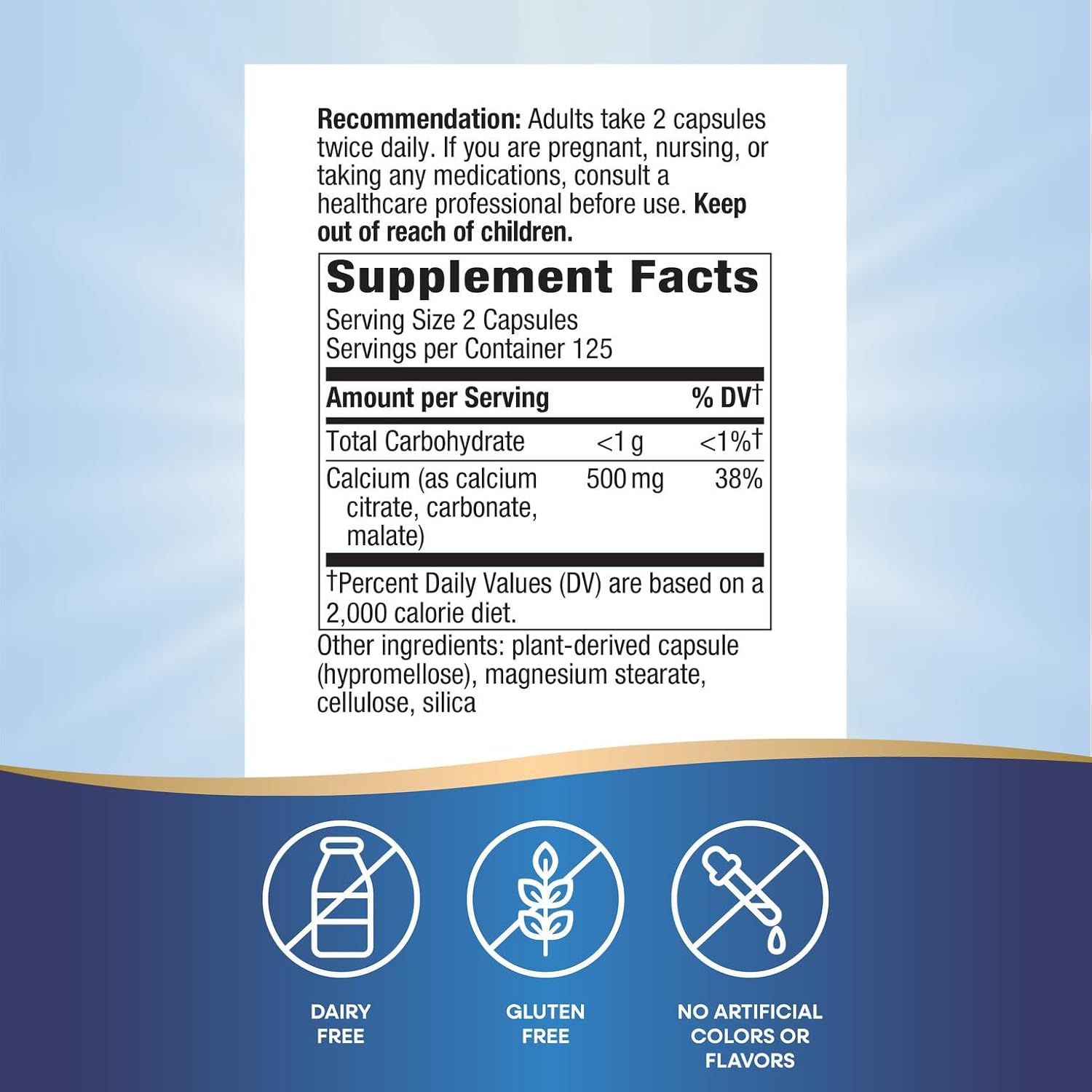 Nature's Way Calcium Citrate, 500 mg Calcium per 2-Capsule Serving, for Bone Health & Muscle Function*, Blend of Citrate, Carbonate & Malate, Gluten Free, 250 Capsules (Packaging May Vary)
