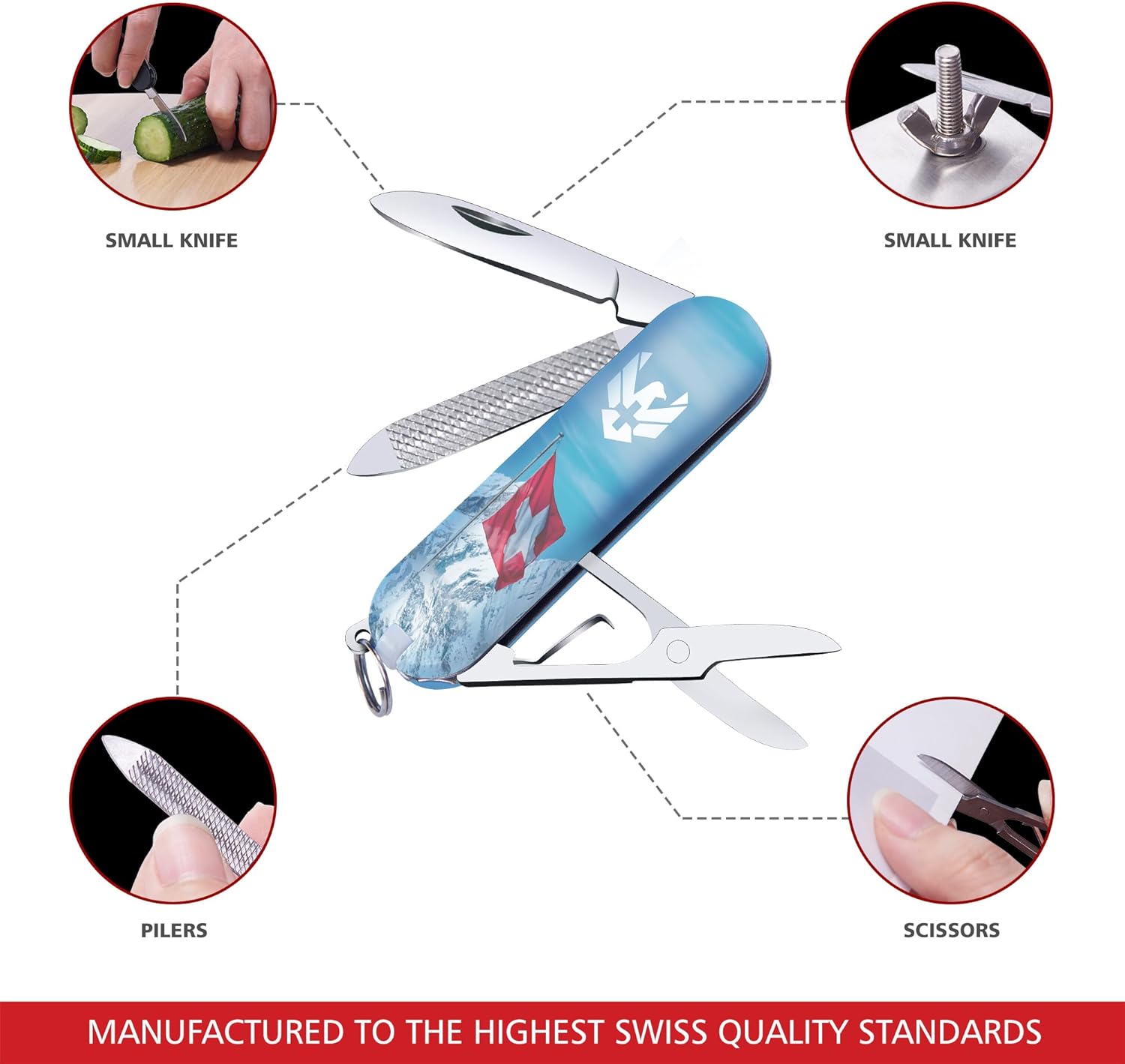 Swiss Eagle Premium Quality 5 in 1 Multi Tool Pocket Knife for Men - Compact - Tools In Your Pocket - for Thanks Giving Day Christmas Gifts - Multicolor