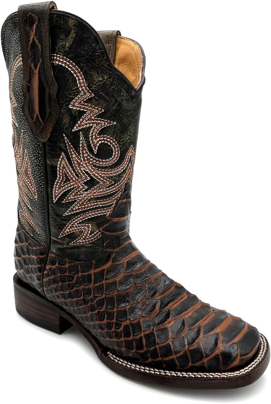 The Western Shops Mens Leather Exotic Python Print Square Toe Cowboy Boot