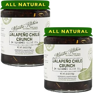 Mild Jalapeno Pepper Chile Crunch Crisp 6oz 2 pack - All Natural Chili Oil Hot Sauce 100% Olive Oil, Garlic & Rosemary - Spicy Crunchy Mexican Cooking Seasoning – Keto Friendly Vegan Gluten Free