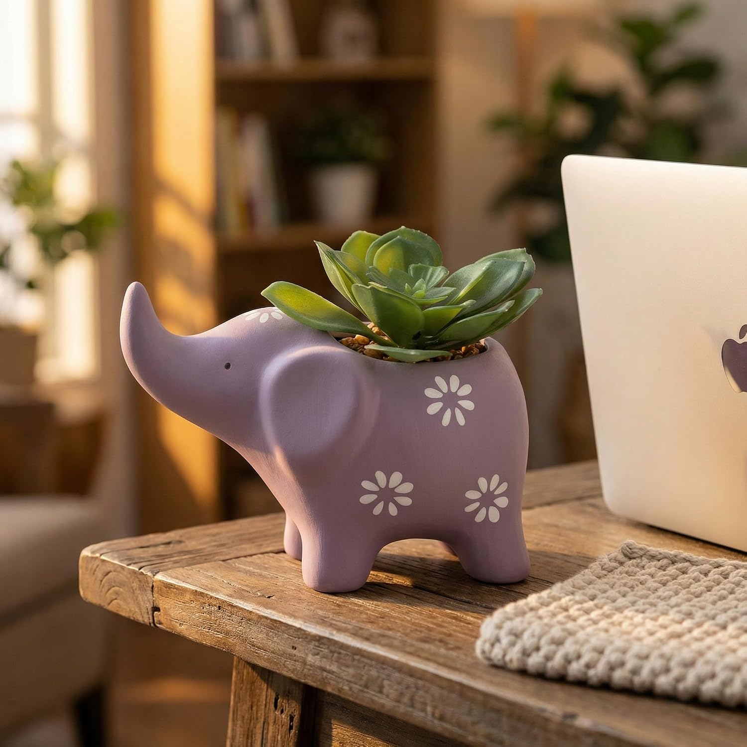 HVEST Elephant Shaped Planter, Cute Purple Animal Elephant Succulent Cactus Plant Pots for Family Friends, Funny Mini Elephant Ceramic Planters for Indoor Home Office Garden Desktop Decoration image 4