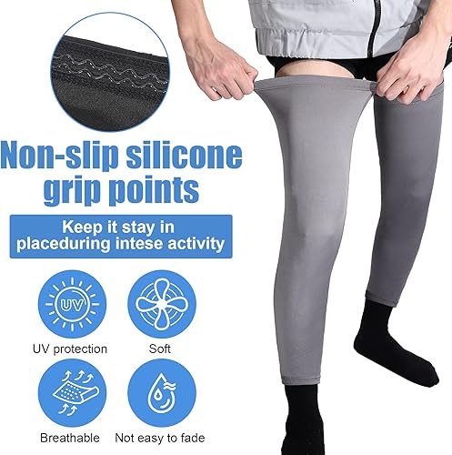 Miniatura 5 de CACASO 3 pares de mangas para piernas, manga de compresión de pierna completa, manga de rodilla deportiva con tiras de silicona antideslizantes,